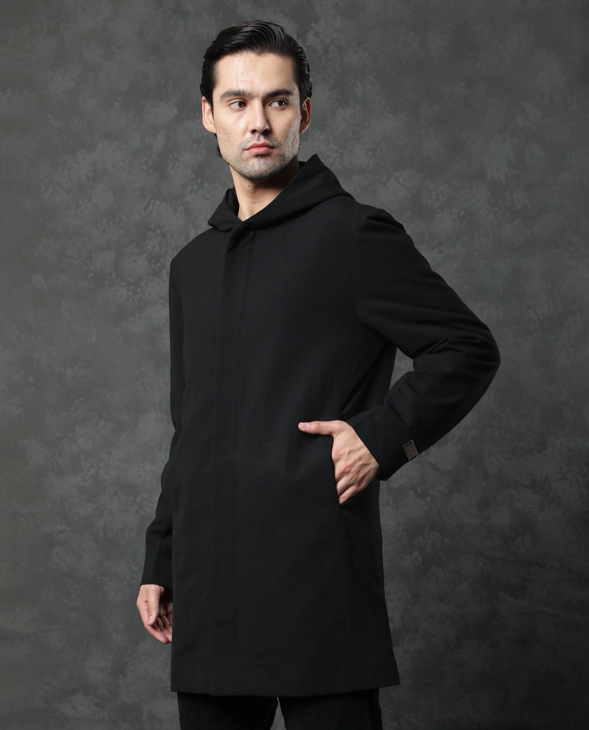 Rare Rabbit Men's Clichy Black Plain Regular Fit Full Sleeve Jacket