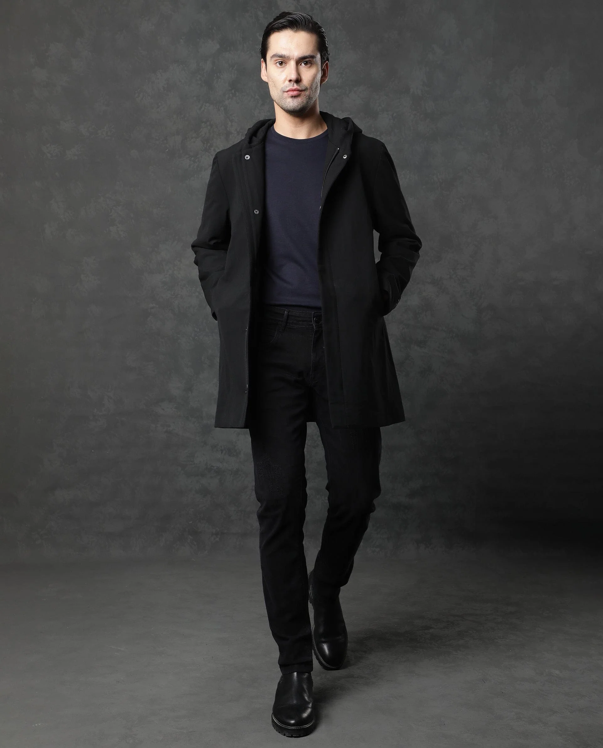 Rare Rabbit Men's Clichy Black Plain Regular Fit Full Sleeve Jacket - Image 2