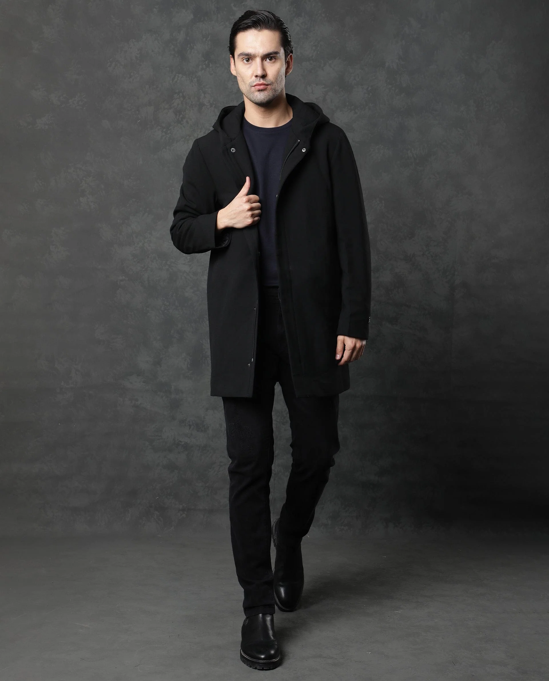 Rare Rabbit Men's Clichy Black Plain Regular Fit Full Sleeve Jacket - Image 3