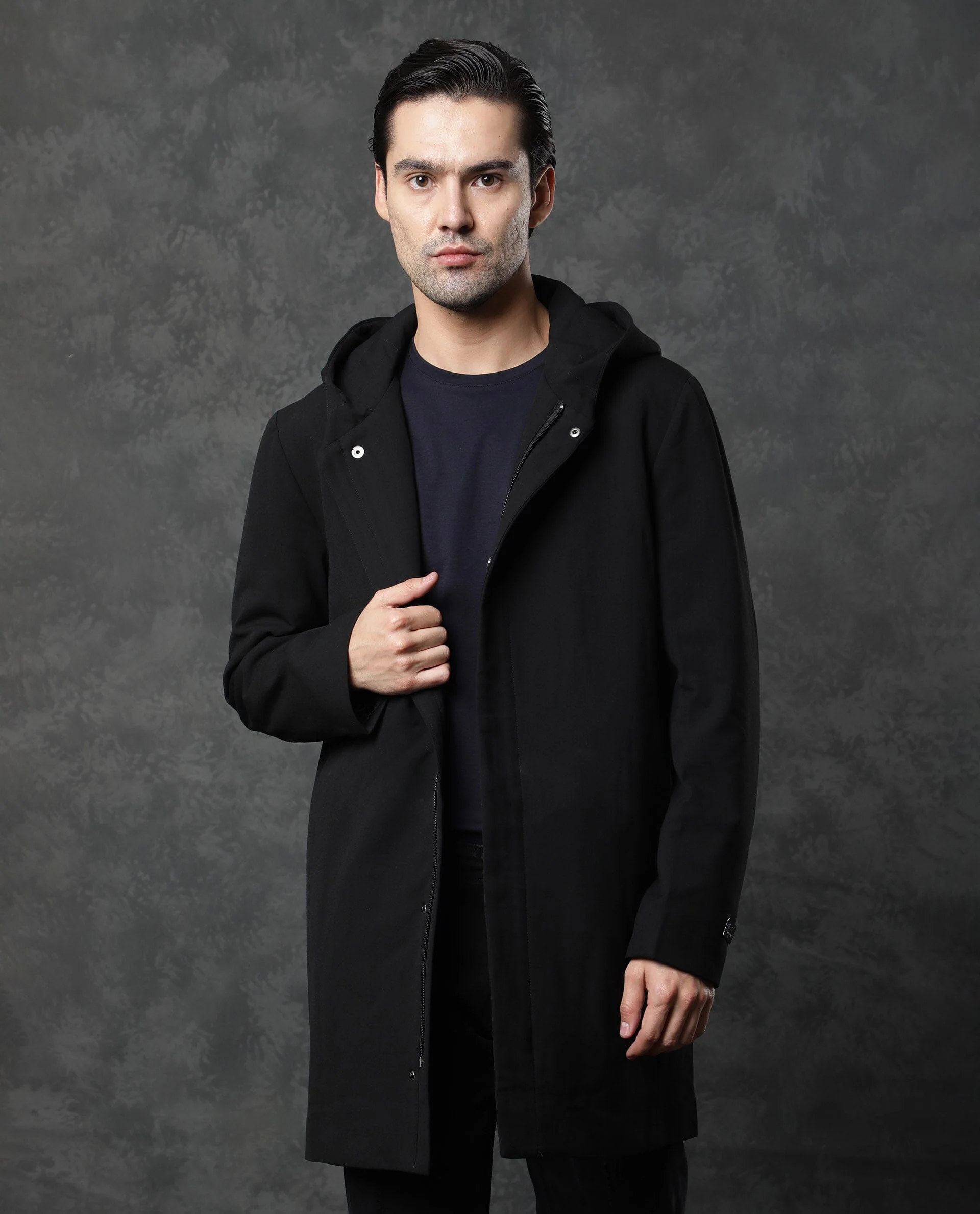 Rare Rabbit Men's Clichy Black Plain Regular Fit Full Sleeve Jacket - Image 4