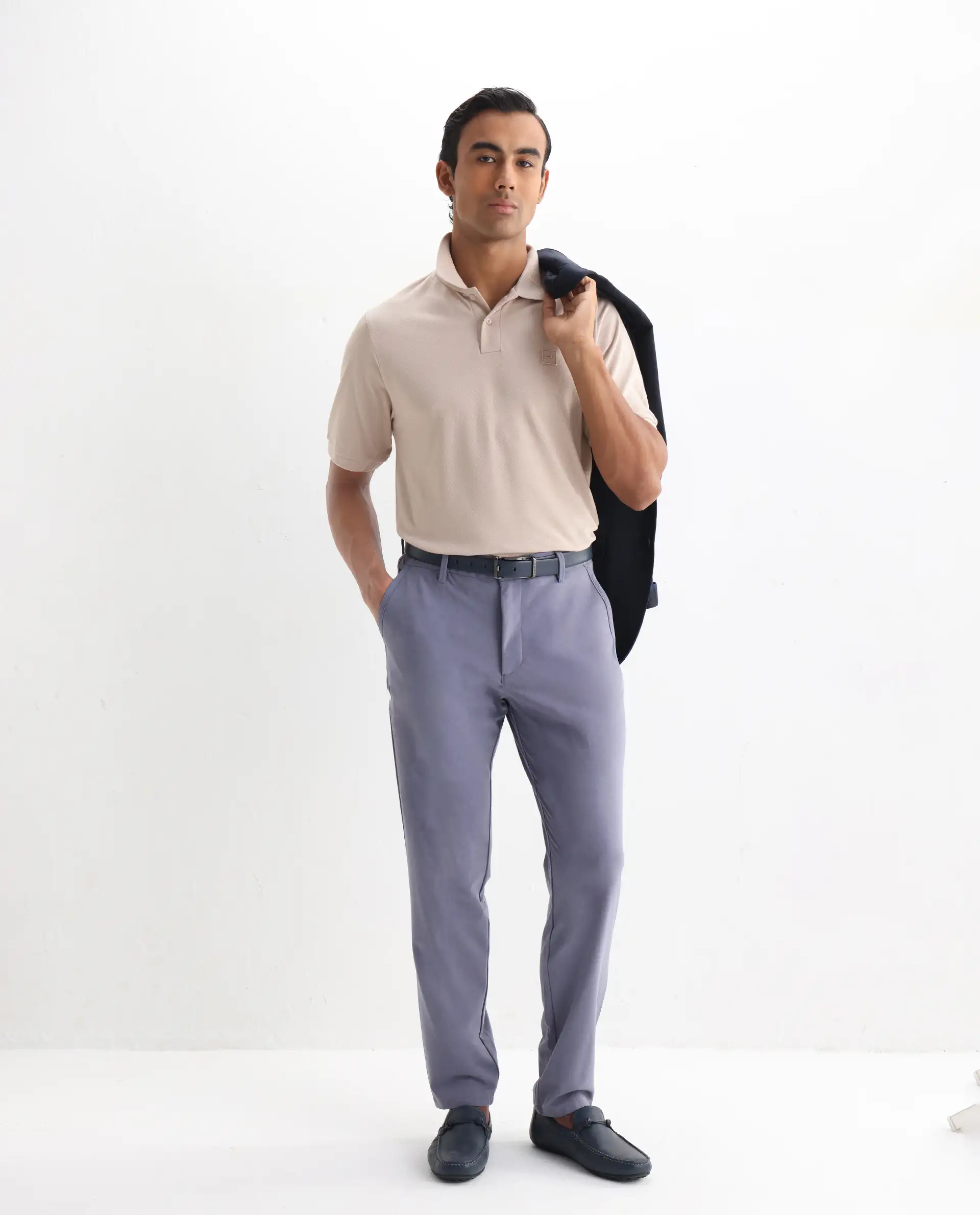 Rare Rabbit Men's Clif Dusky Beige Cotton Plain Regular Fit Half Sleeve Polo - Image 2