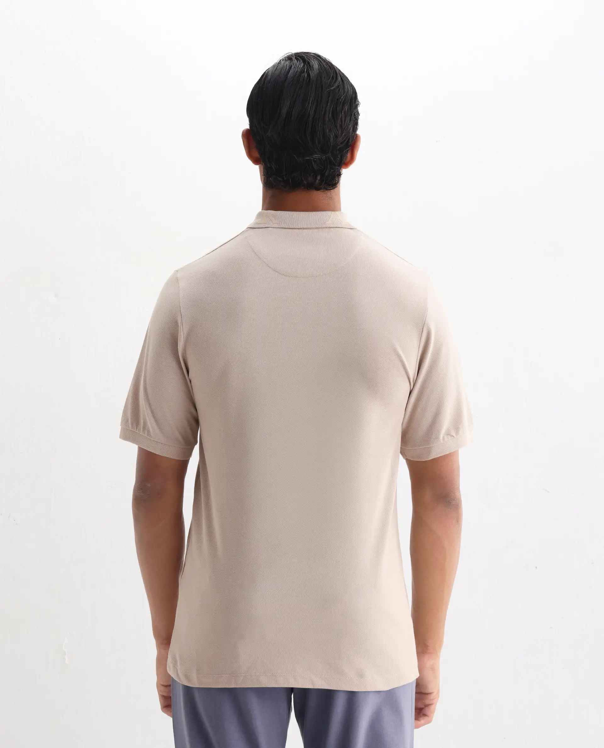 Rare Rabbit Men's Clif Dusky Beige Cotton Plain Regular Fit Half Sleeve Polo - Image 7