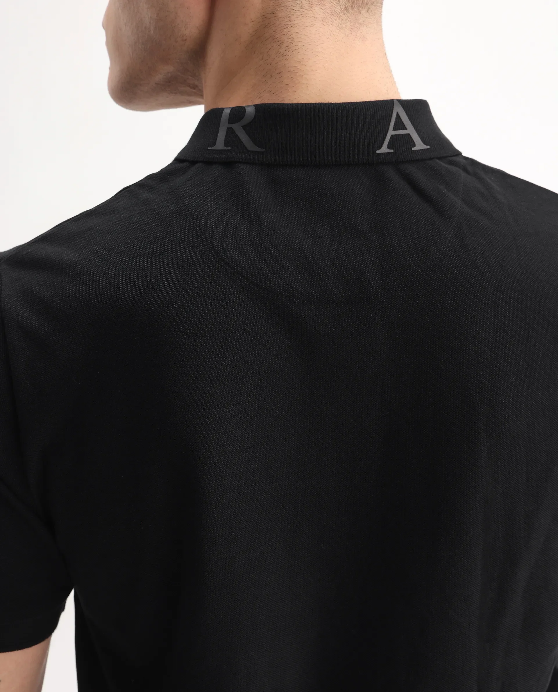 Rare Rabbit Men's Clif Black Cotton Plain Regular Fit Half Sleeve Polo - Image 5