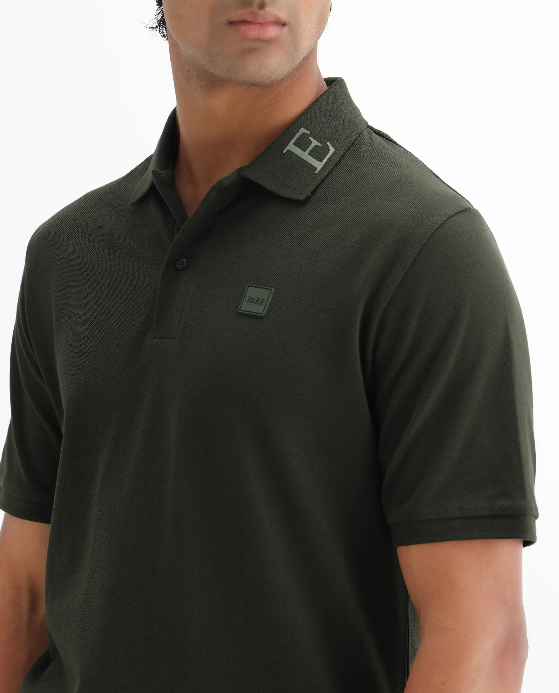 Rare Rabbit Men's Clif Dark Olive Cotton Plain Regular Fit Half Sleeve Polo - Image 3