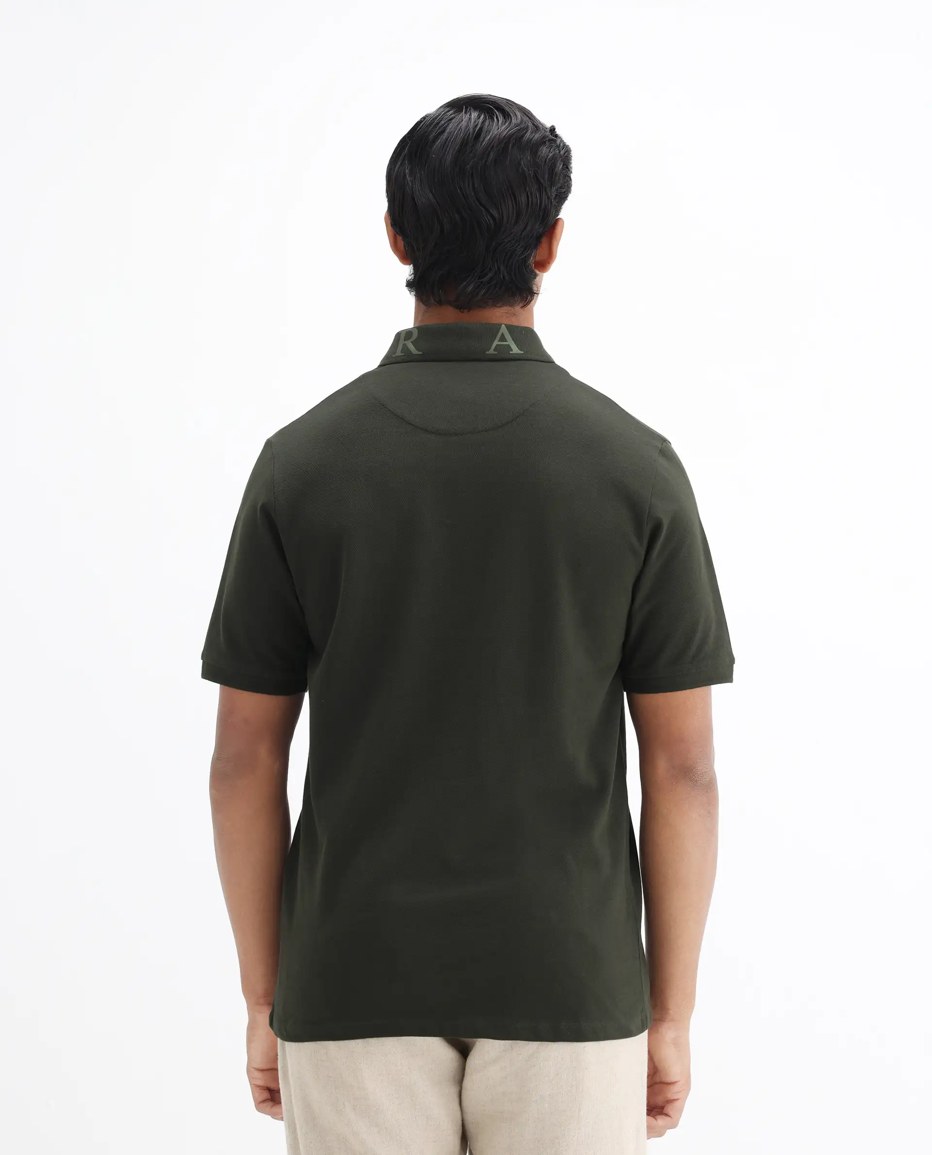 Rare Rabbit Men's Clif Dark Olive Cotton Plain Regular Fit Half Sleeve Polo - Image 8