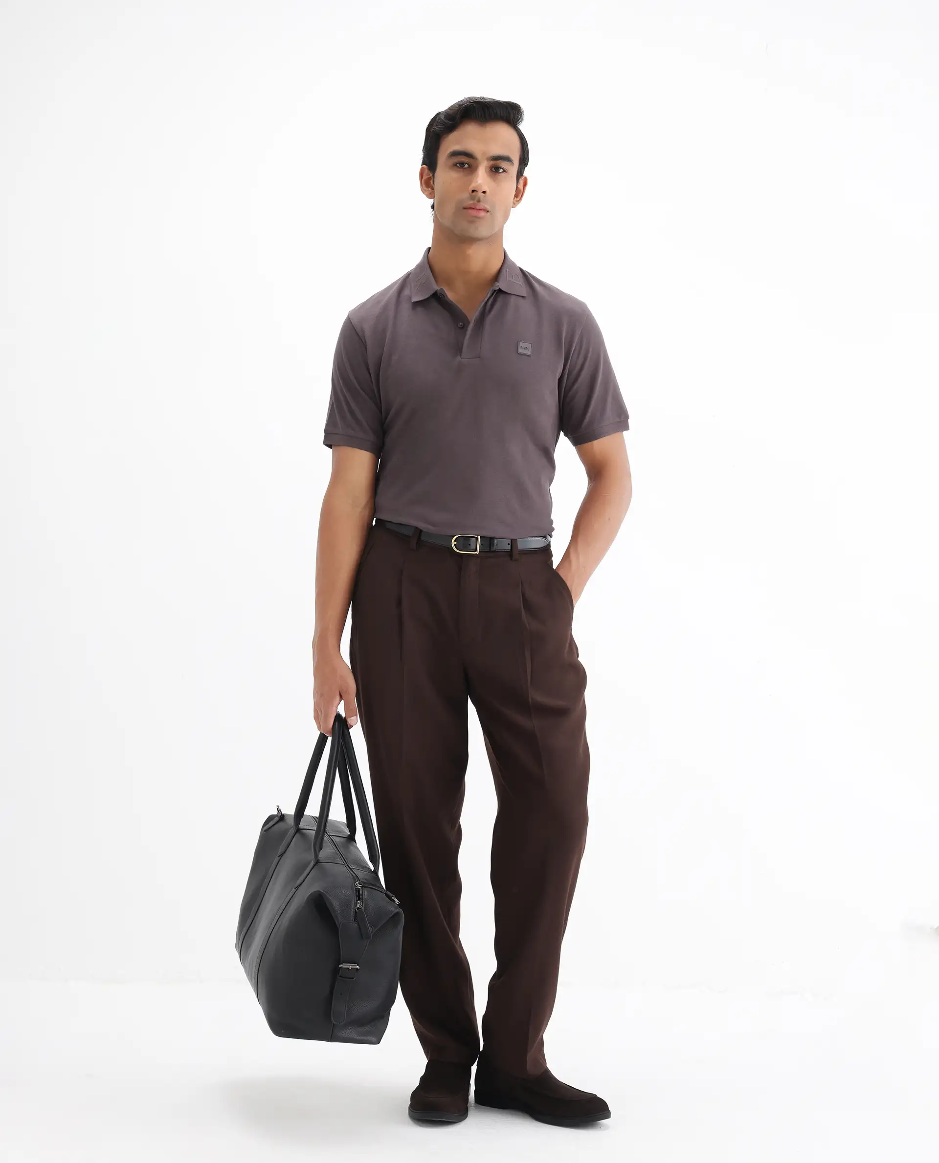 Rare Rabbit Men's Clif Dusky Purple Cotton Plain Regular Fit Half Sleeve Polo - Image 2