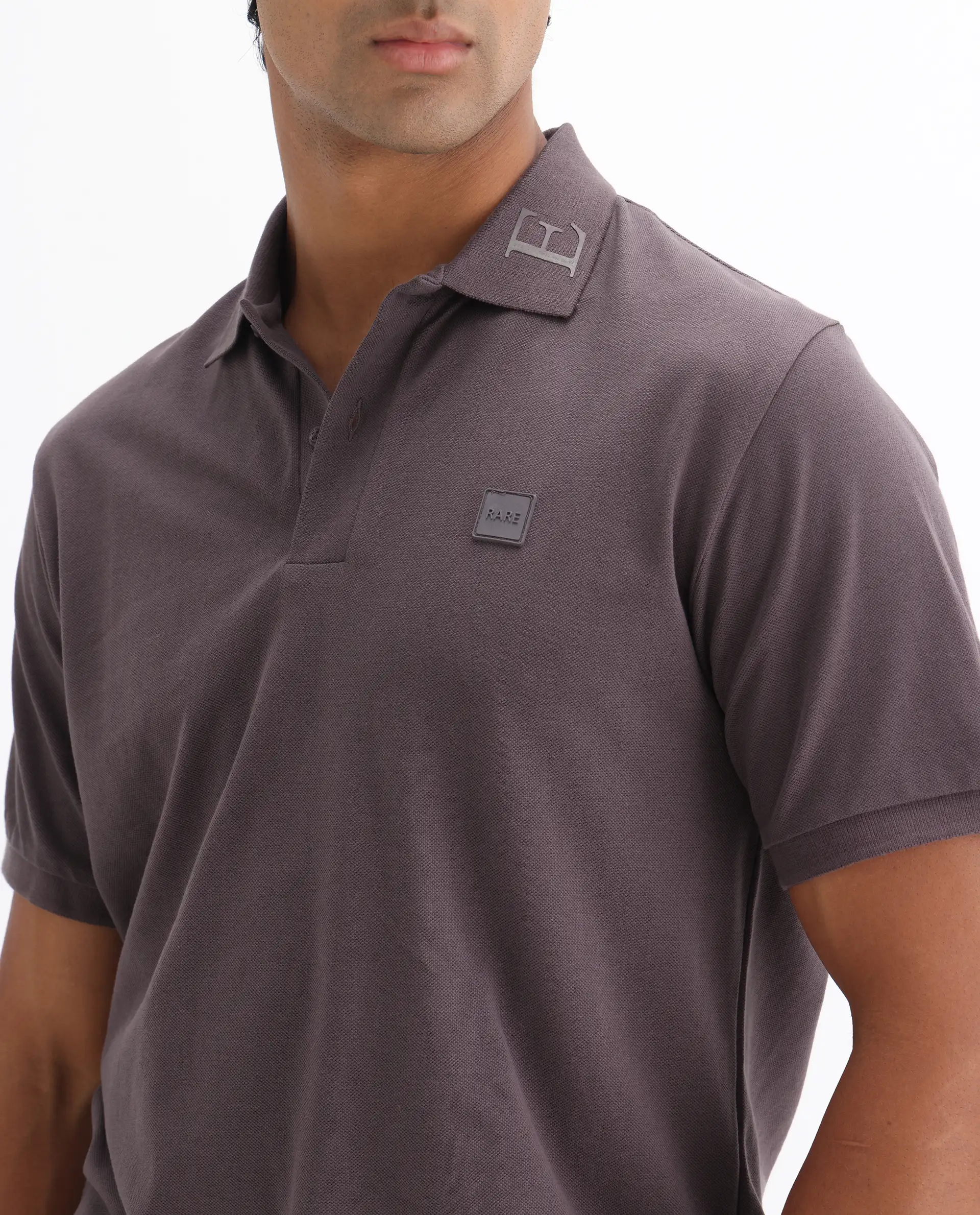 Rare Rabbit Men's Clif Dusky Purple Cotton Plain Regular Fit Half Sleeve Polo - Image 3