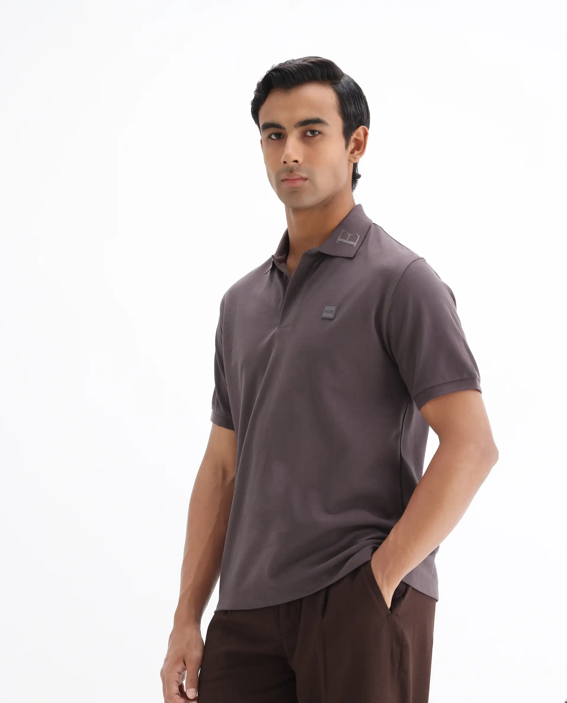 Rare Rabbit Men's Clif Dusky Purple Cotton Plain Regular Fit Half Sleeve Polo - Image 4