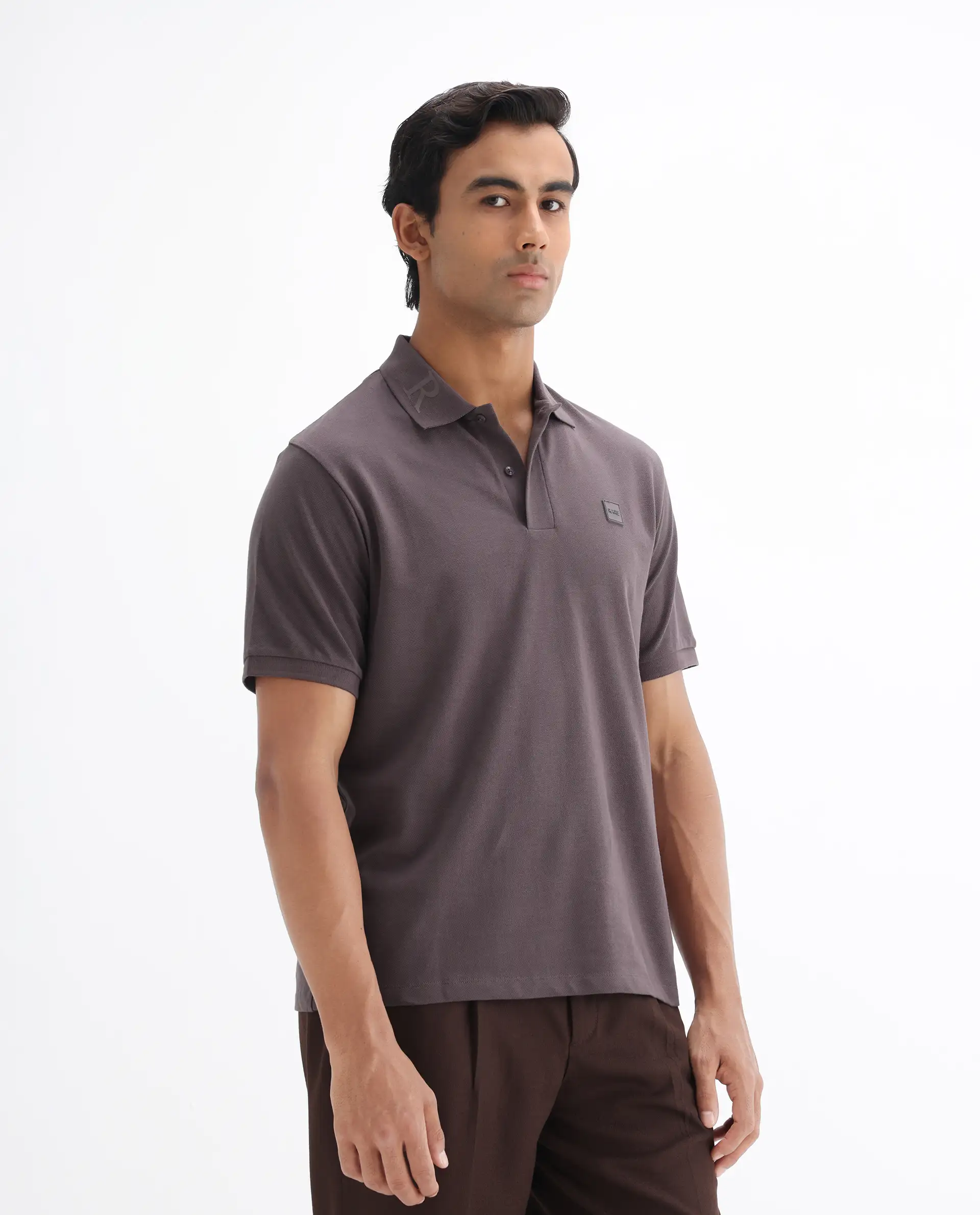 Rare Rabbit Men's Clif Dusky Purple Cotton Plain Regular Fit Half Sleeve Polo - Image 5