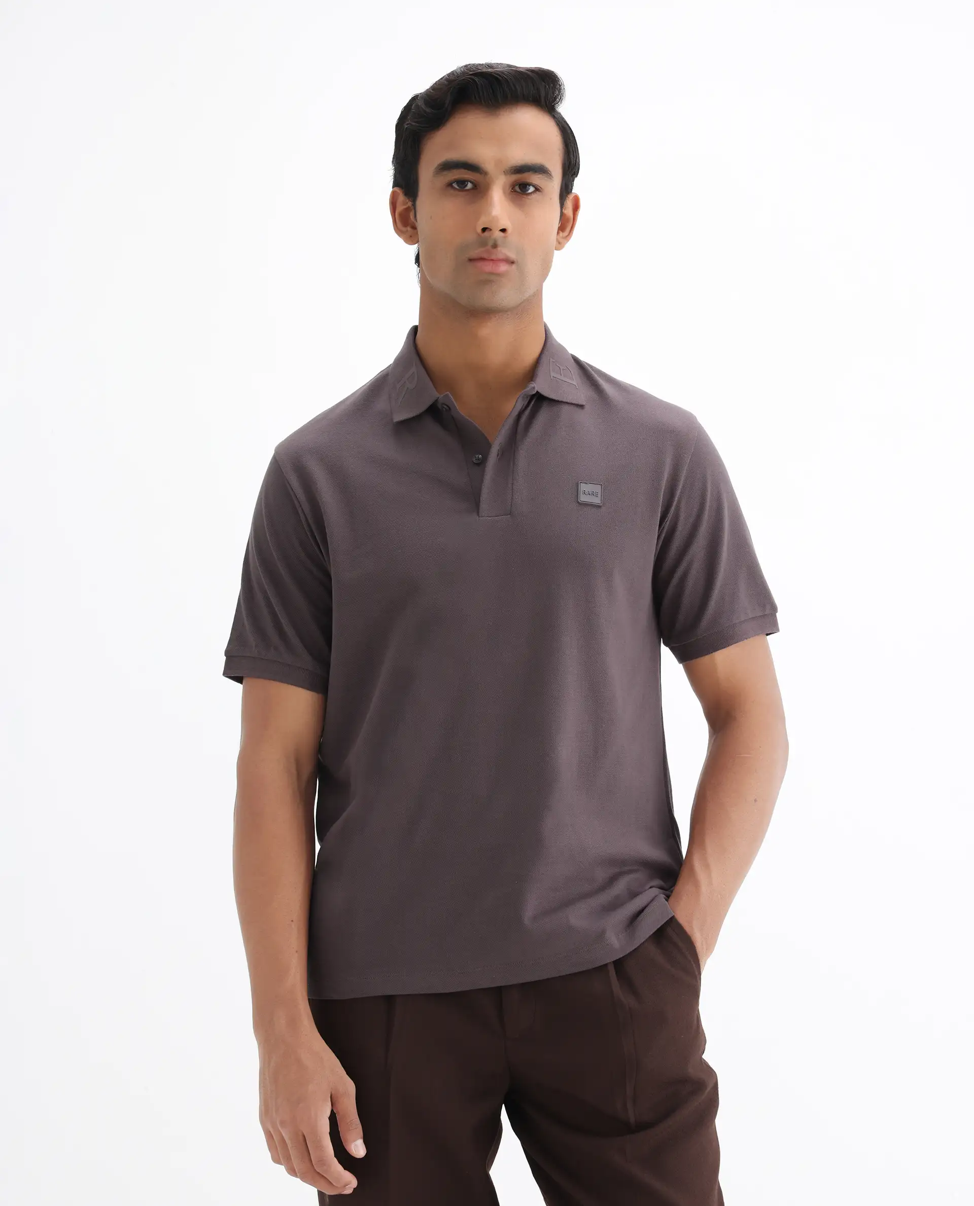 Rare Rabbit Men's Clif Dusky Purple Cotton Plain Regular Fit Half Sleeve Polo - Image 7