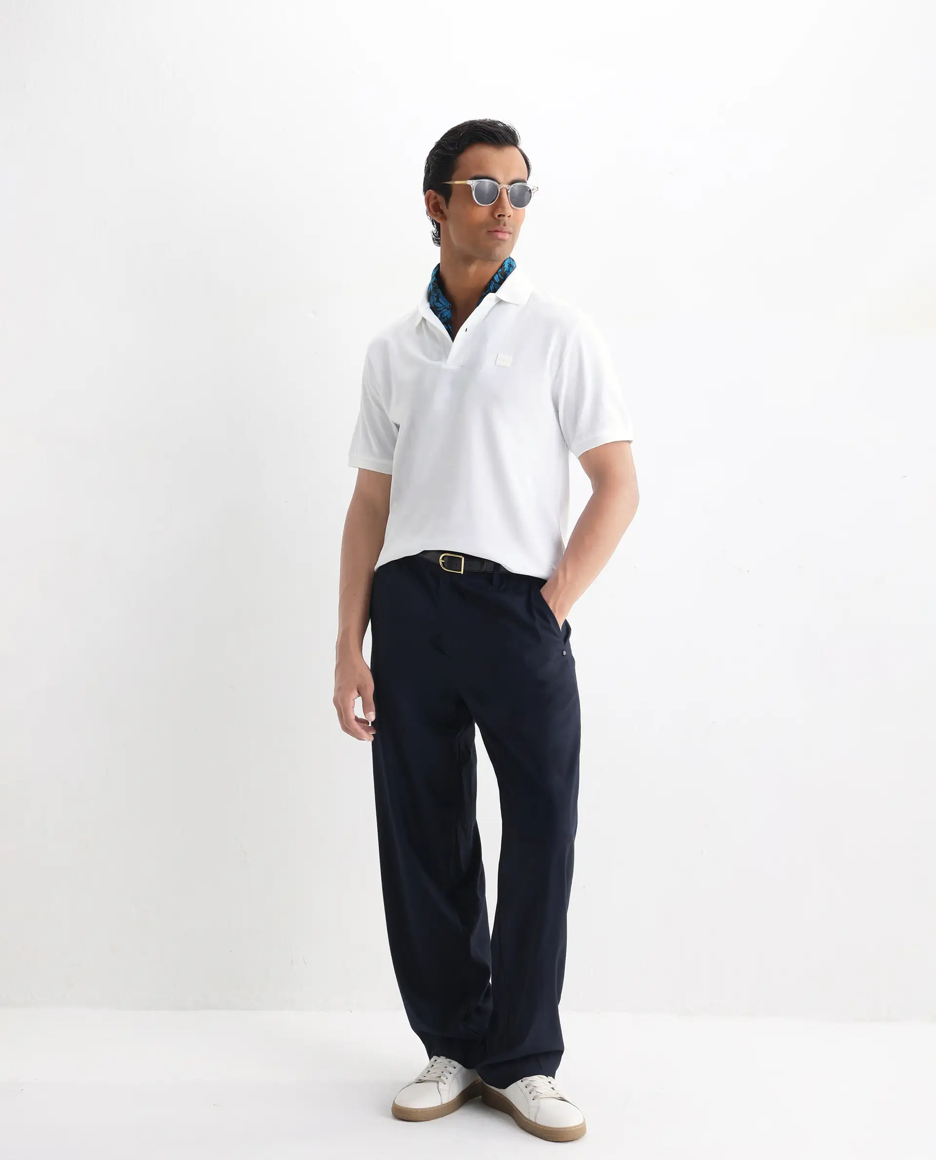 Rare Rabbit Men's Clif White Cotton Plain Regular Fit Half Sleeve Polo - Image 2