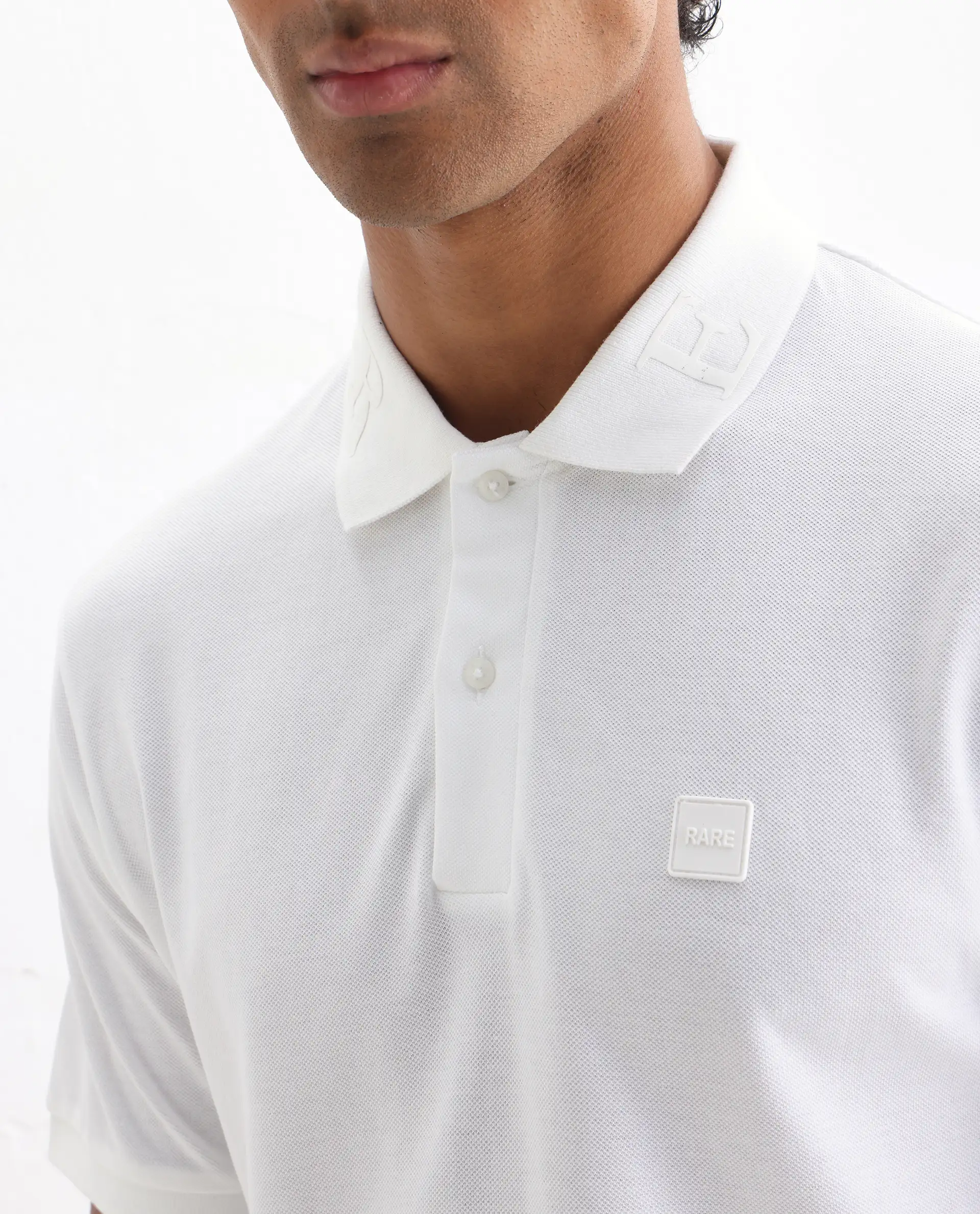 Rare Rabbit Men's Clif White Cotton Plain Regular Fit Half Sleeve Polo - Image 3