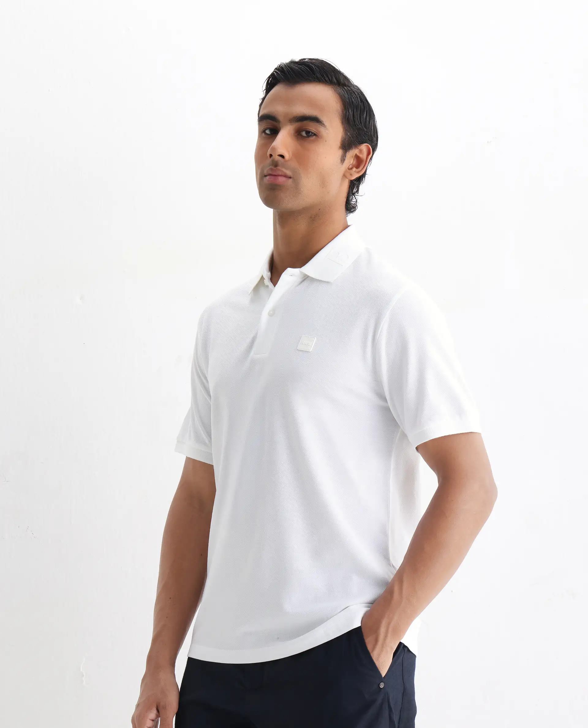 Rare Rabbit Men's Clif White Cotton Plain Regular Fit Half Sleeve Polo - Image 5