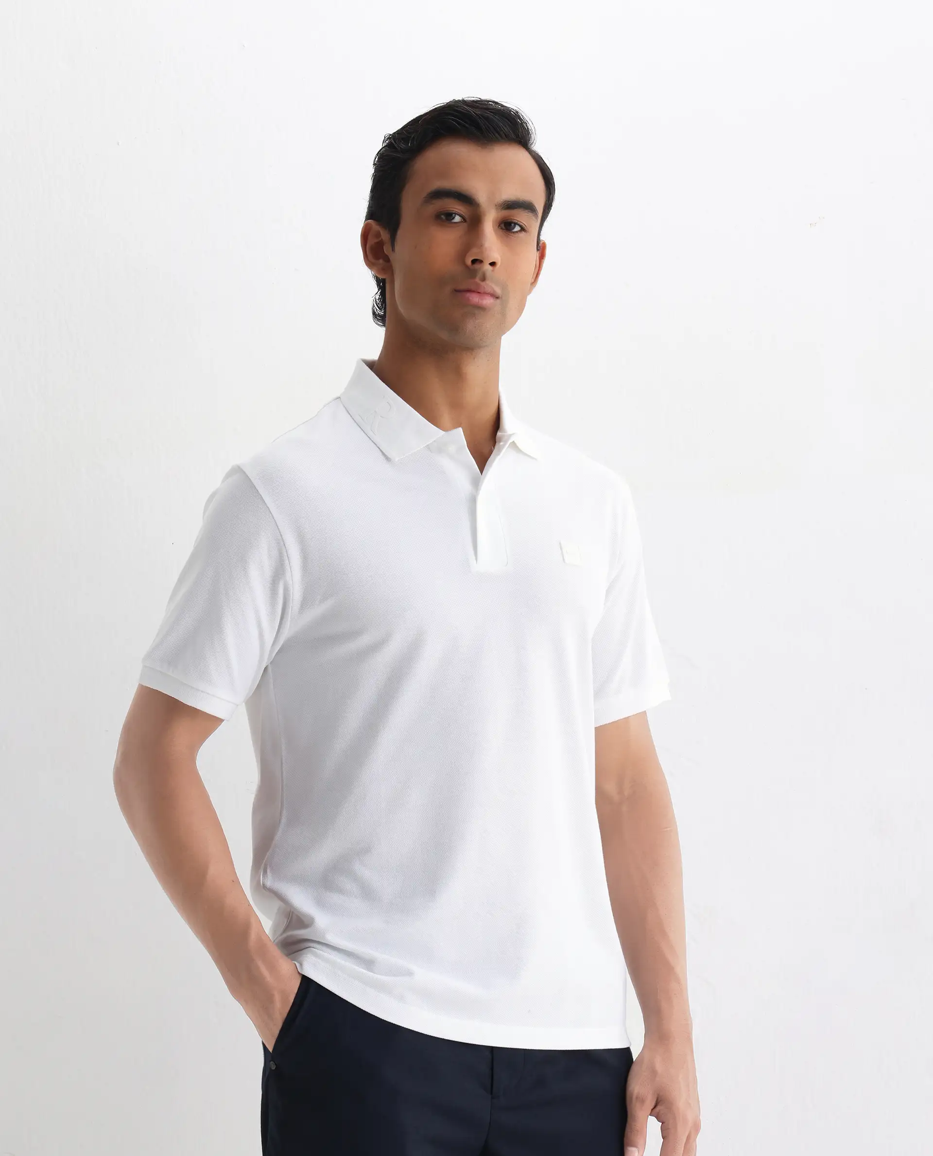 Rare Rabbit Men's Clif White Cotton Plain Regular Fit Half Sleeve Polo - Image 6