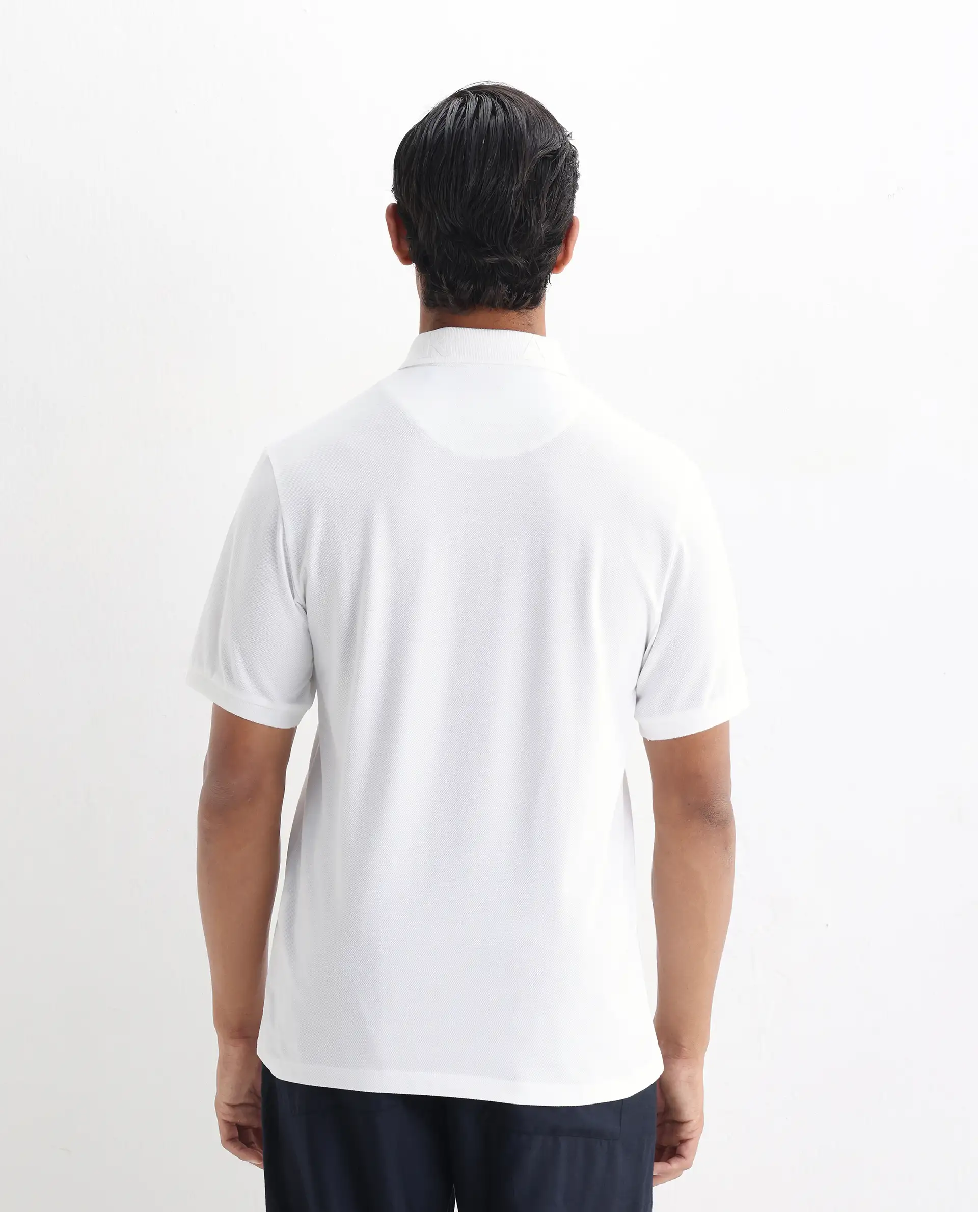 Rare Rabbit Men's Clif White Cotton Plain Regular Fit Half Sleeve Polo - Image 7