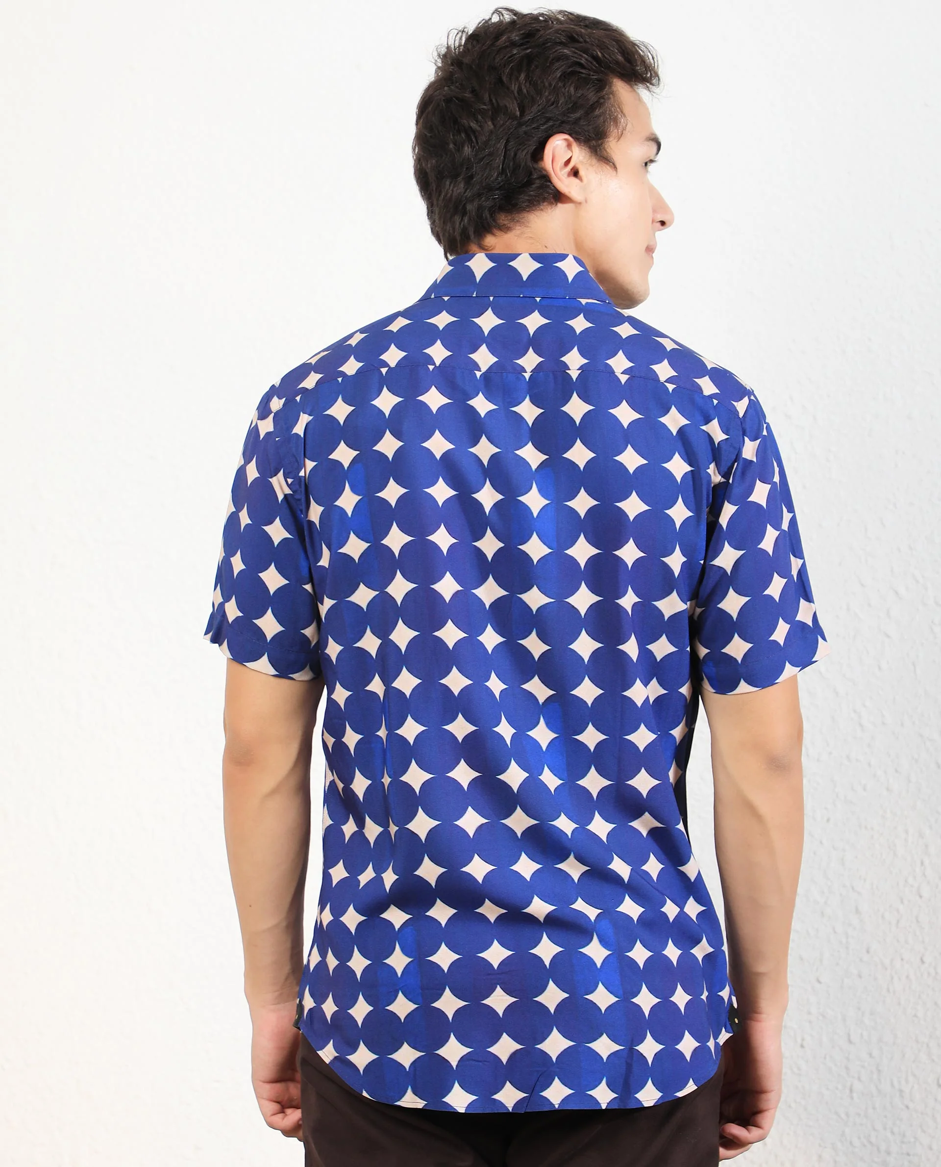 Rare Rabbit Men's Clinton Blue Viscose Geometric Print Regular Fit Half Sleeve Collared Shirt - Image 8