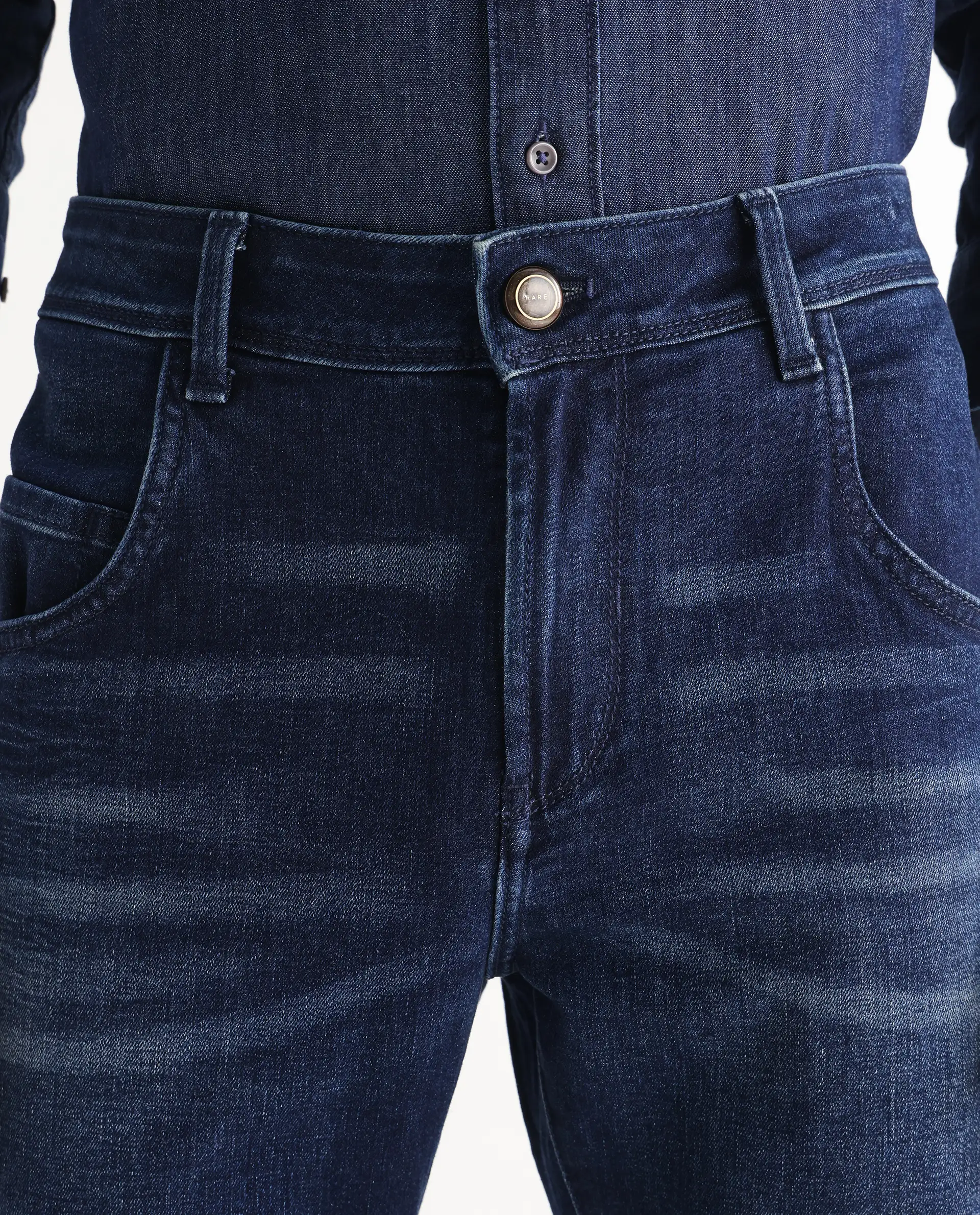 Rare Rabbit Men's Clio Dark Blue Cotton Blend Plain Relaxed Fit Jeans - Image 3