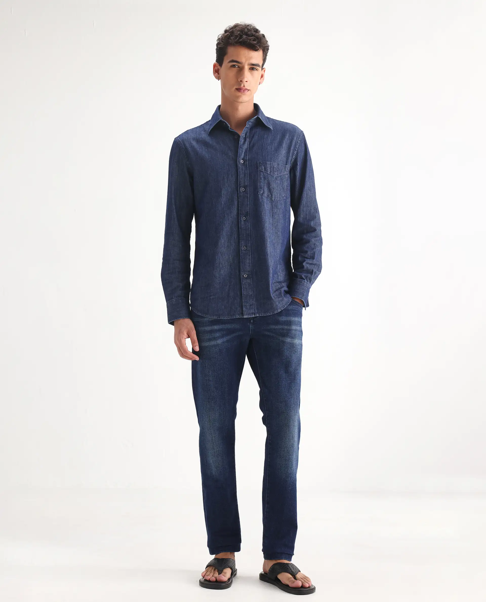 Rare Rabbit Men's Clio Dark Blue Cotton Blend Plain Relaxed Fit Jeans - Image 4