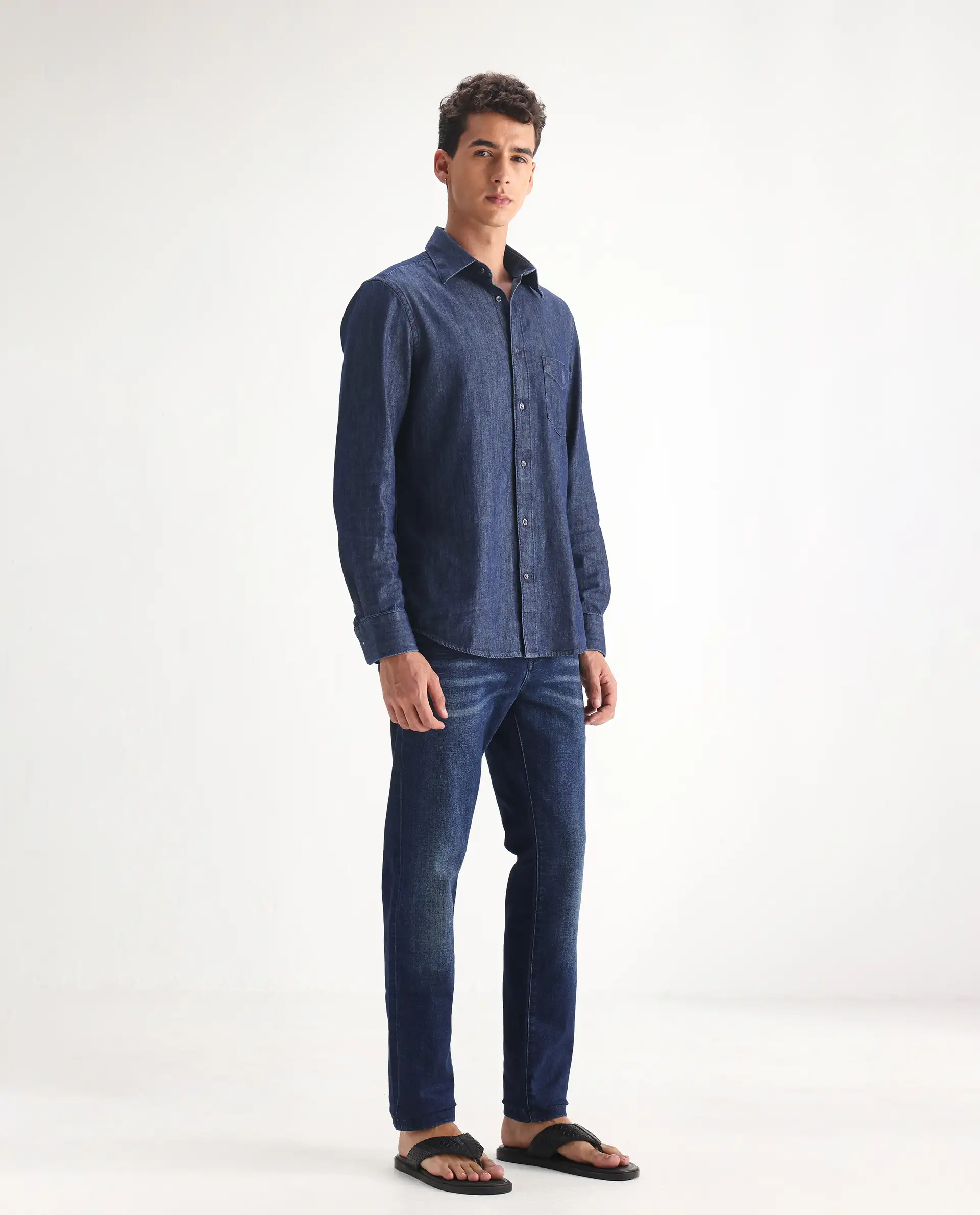 Rare Rabbit Men's Clio Dark Blue Cotton Blend Plain Relaxed Fit Jeans - Image 7