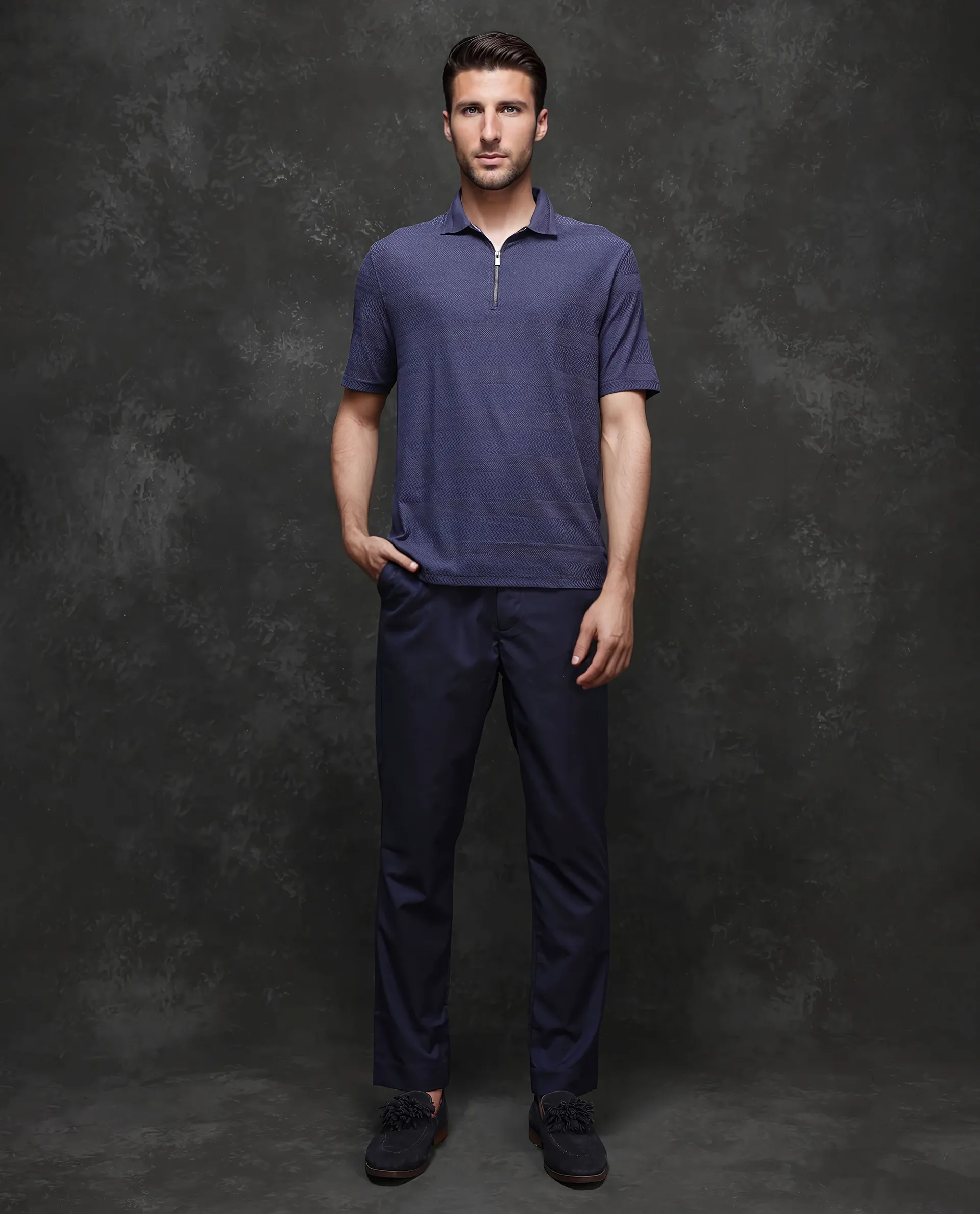 Rare Rabbit Men's Cotton Jacquard Regular Fit Half Sleeve Polo - Image 3