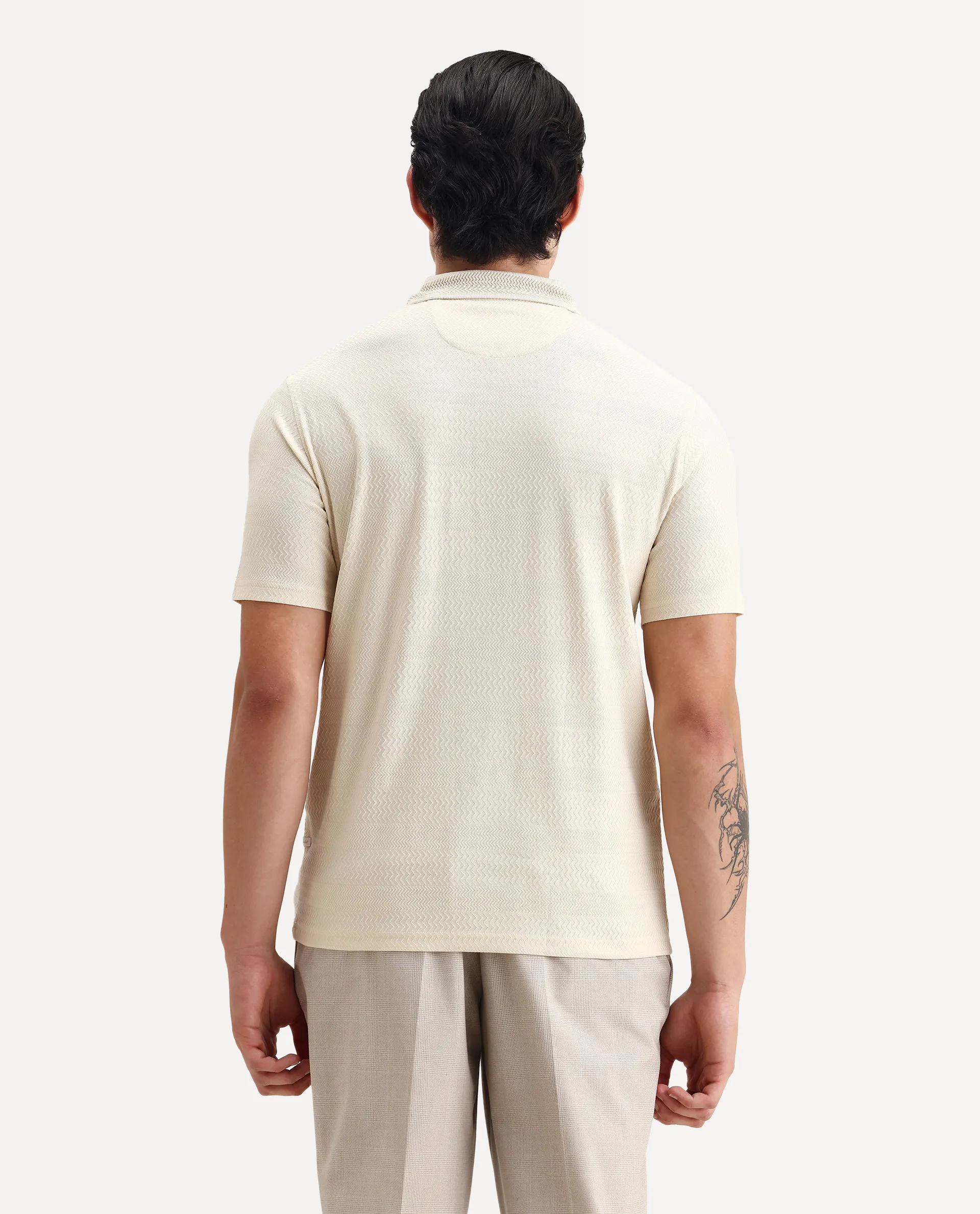 Rare Rabbit Men's Clion Beige Cotton Blend Jacquard Regular Fit Half Sleeve Polo - Image 7