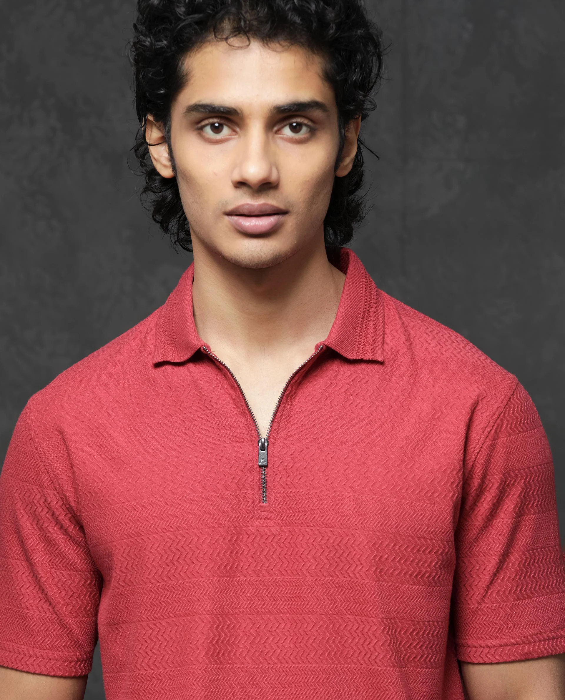 Rare Rabbit Men's Clion Red Cotton Blend Jacquard Regular Fit Half Sleeve Polo - Image 5