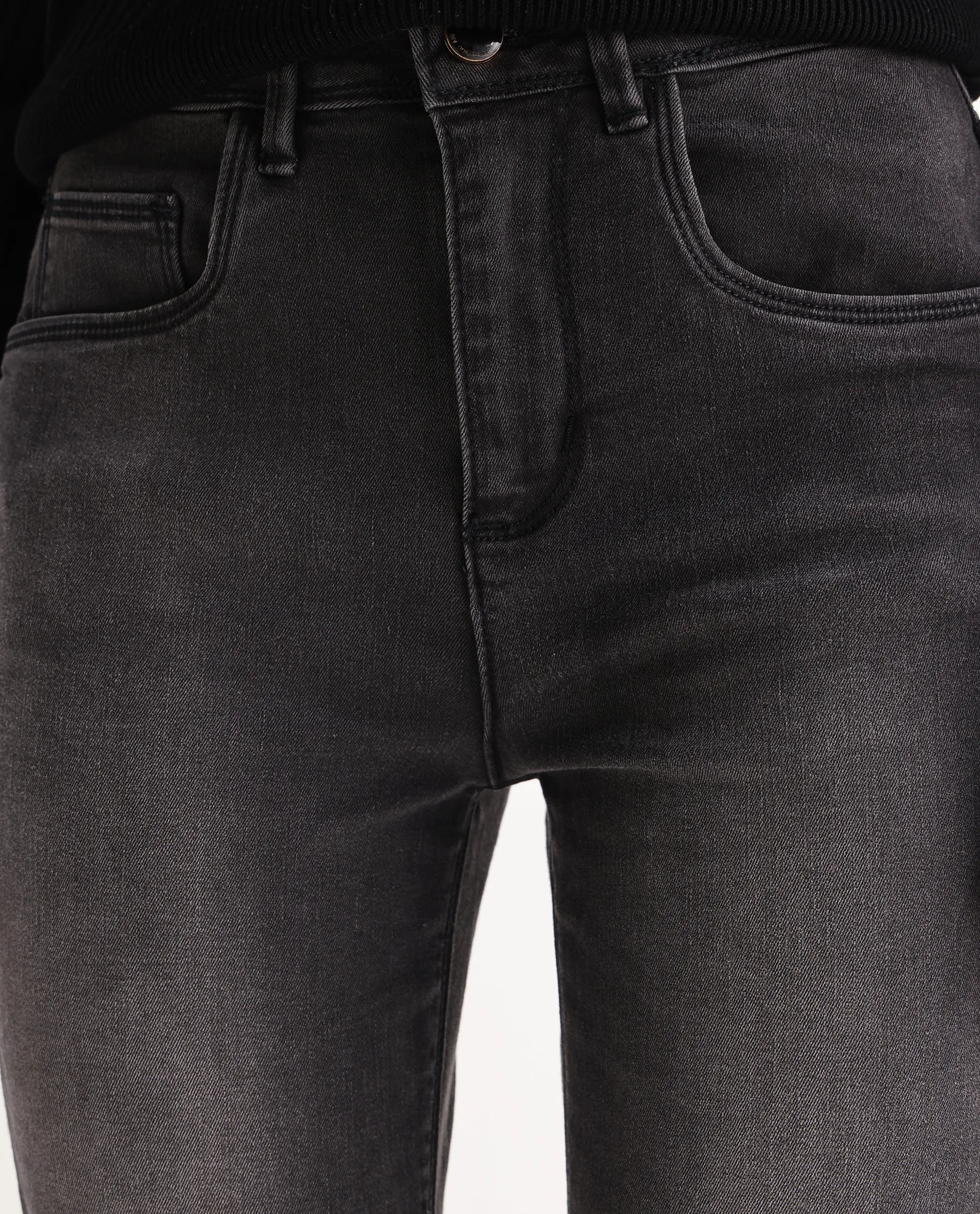 Rareism Women's Clipper Grey Cotton Blend Plain Ankle Length Slim Fit Jeans - Image 4
