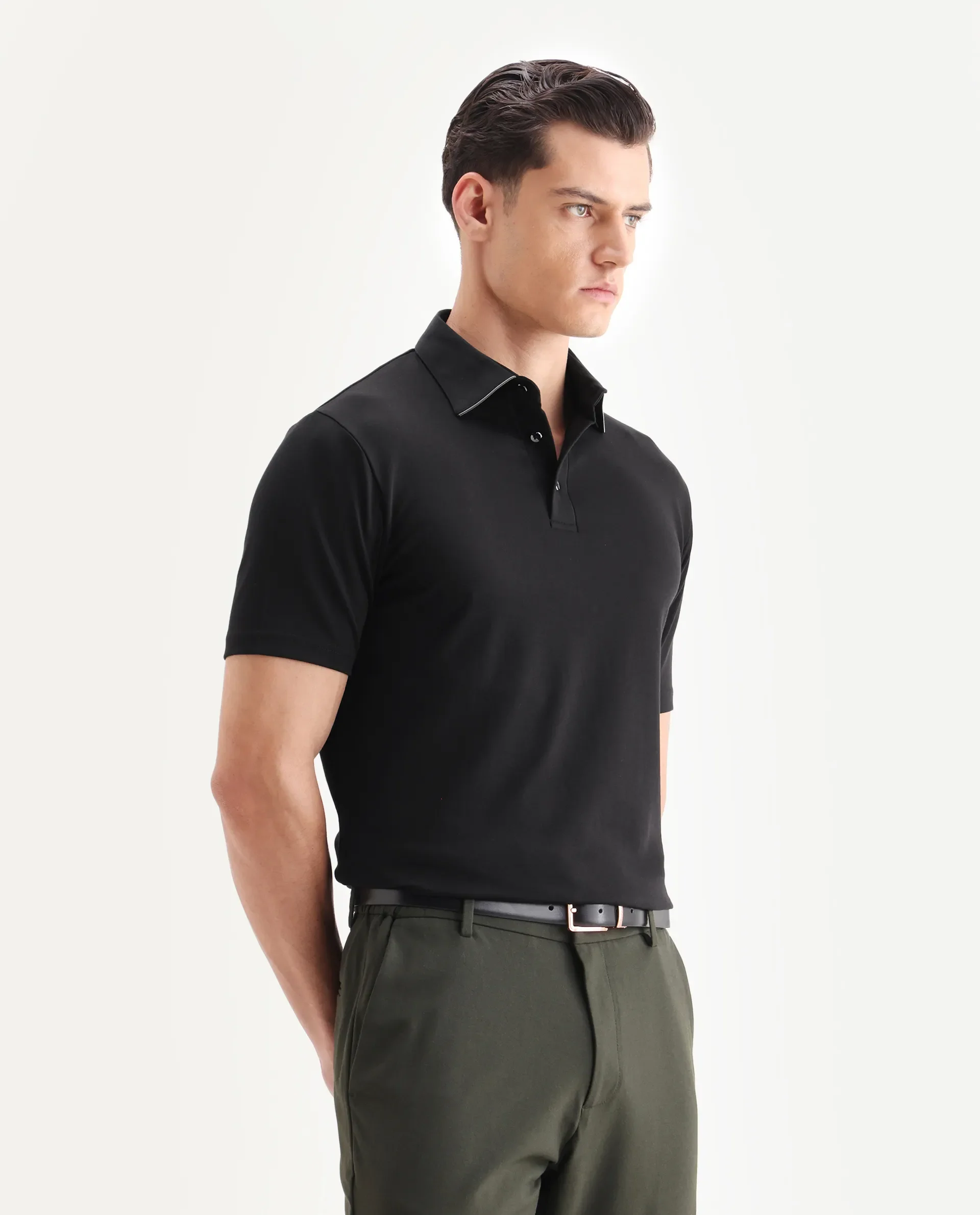 Rare Rabbit Men's Clive Black Cotton Blend Plain Regular Fit Half Sleeve Polo - Image 6