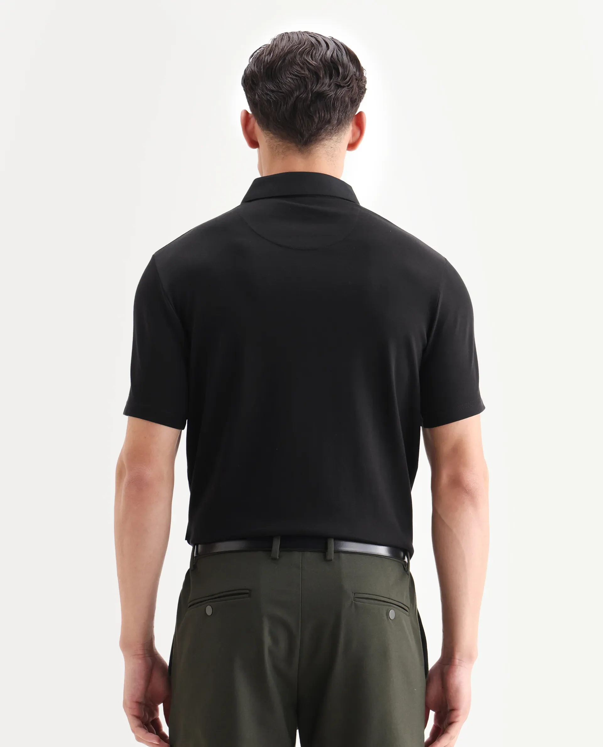 Rare Rabbit Men's Clive Black Cotton Blend Plain Regular Fit Half Sleeve Polo - Image 7