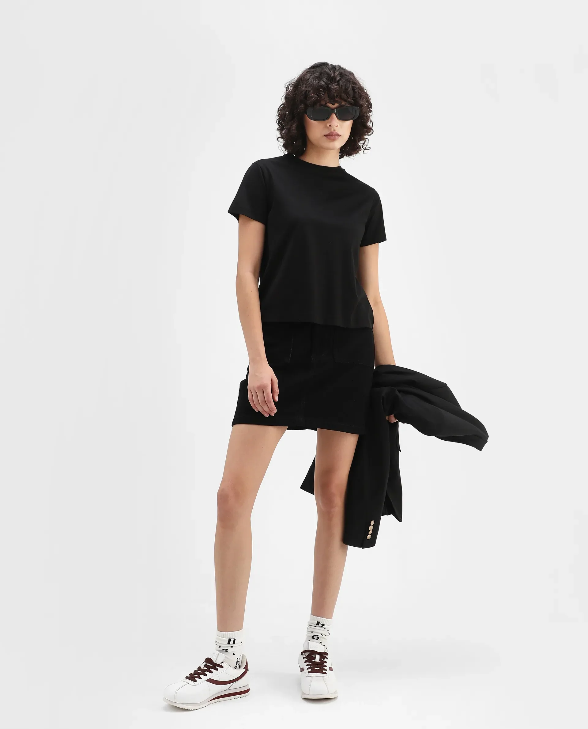Rareism Women's Clive Black Cotton Crew Neck Regular Fit T-Shirt - Image 2