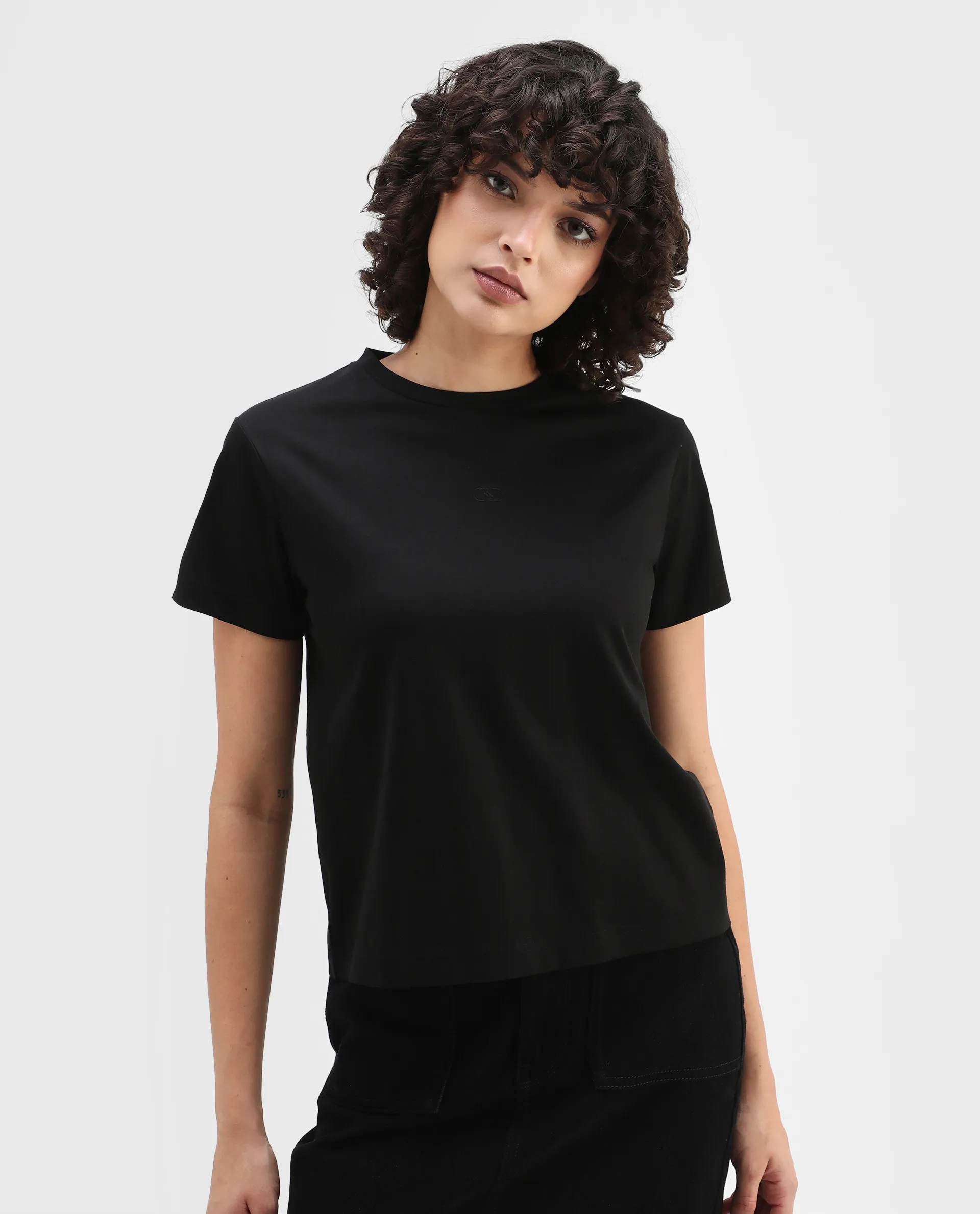 Rareism Women's Clive Black Cotton Crew Neck Regular Fit T-Shirt - Image 3