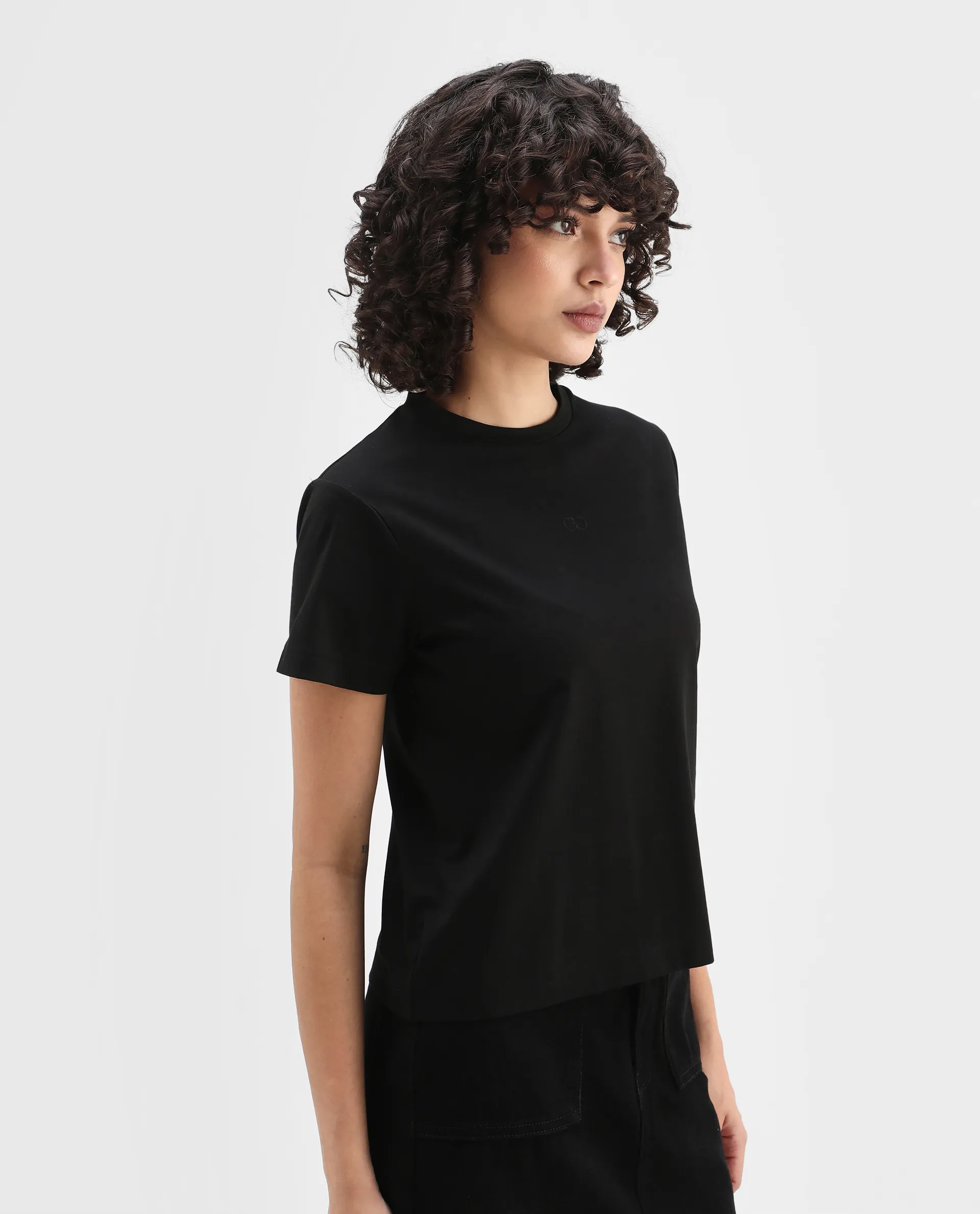 Rareism Women's Clive Black Cotton Crew Neck Regular Fit T-Shirt - Image 5