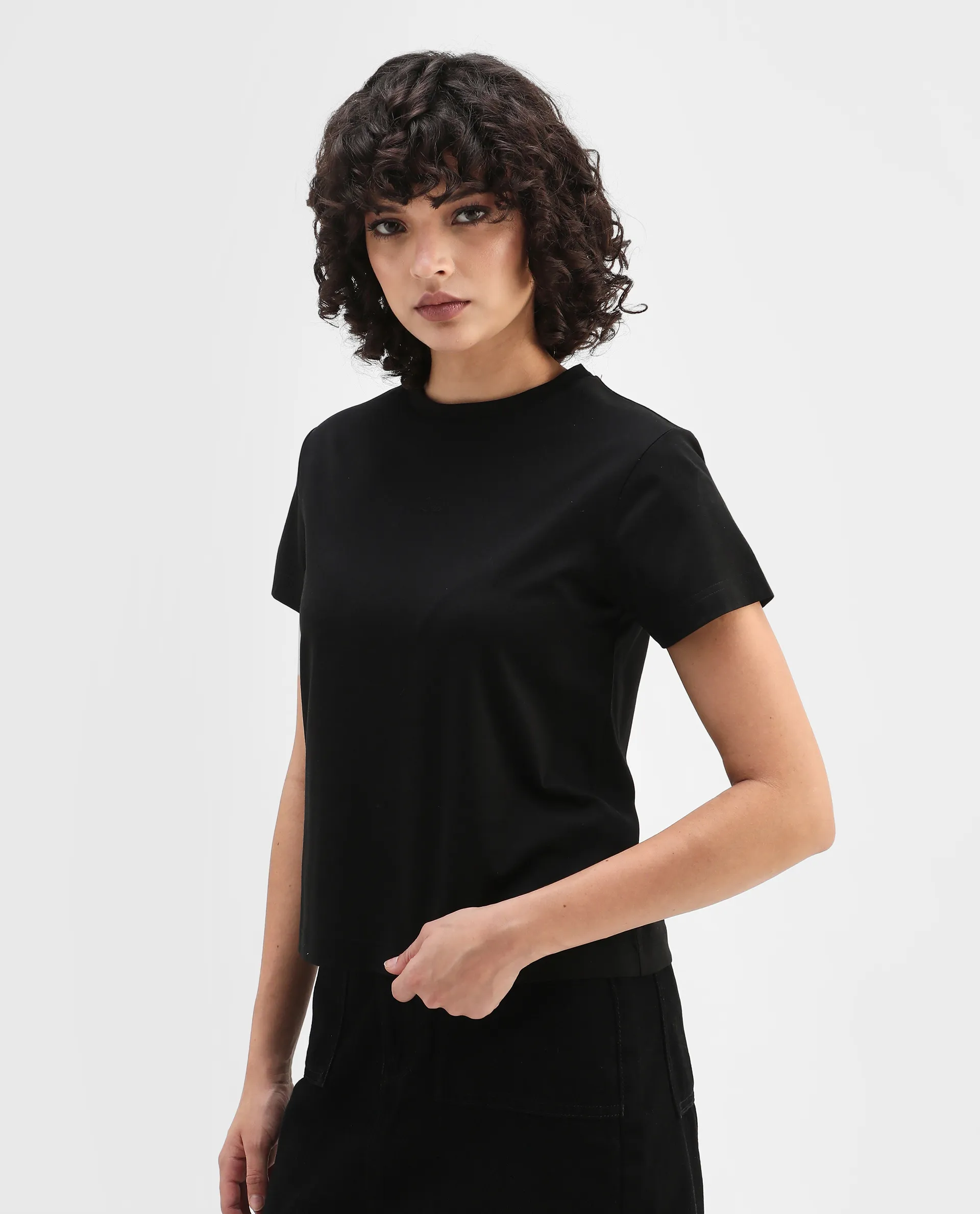 Rareism Women's Clive Black Cotton Crew Neck Regular Fit T-Shirt - Image 6