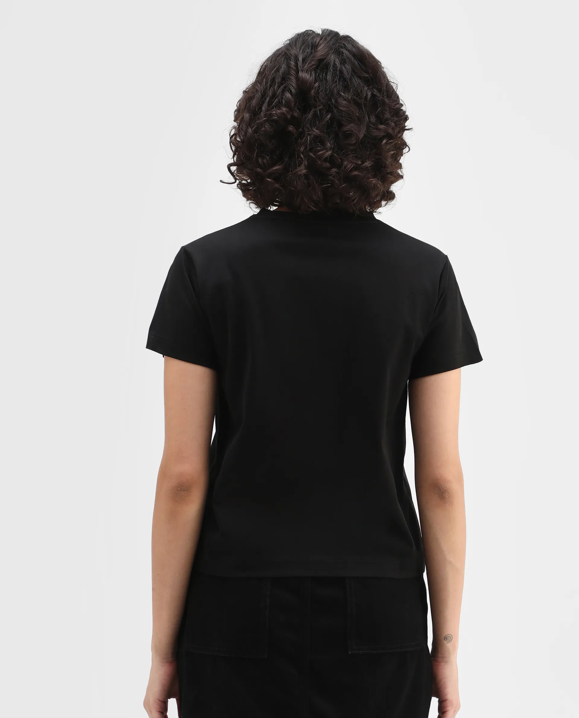 Rareism Women's Clive Black Cotton Crew Neck Regular Fit T-Shirt - Image 7