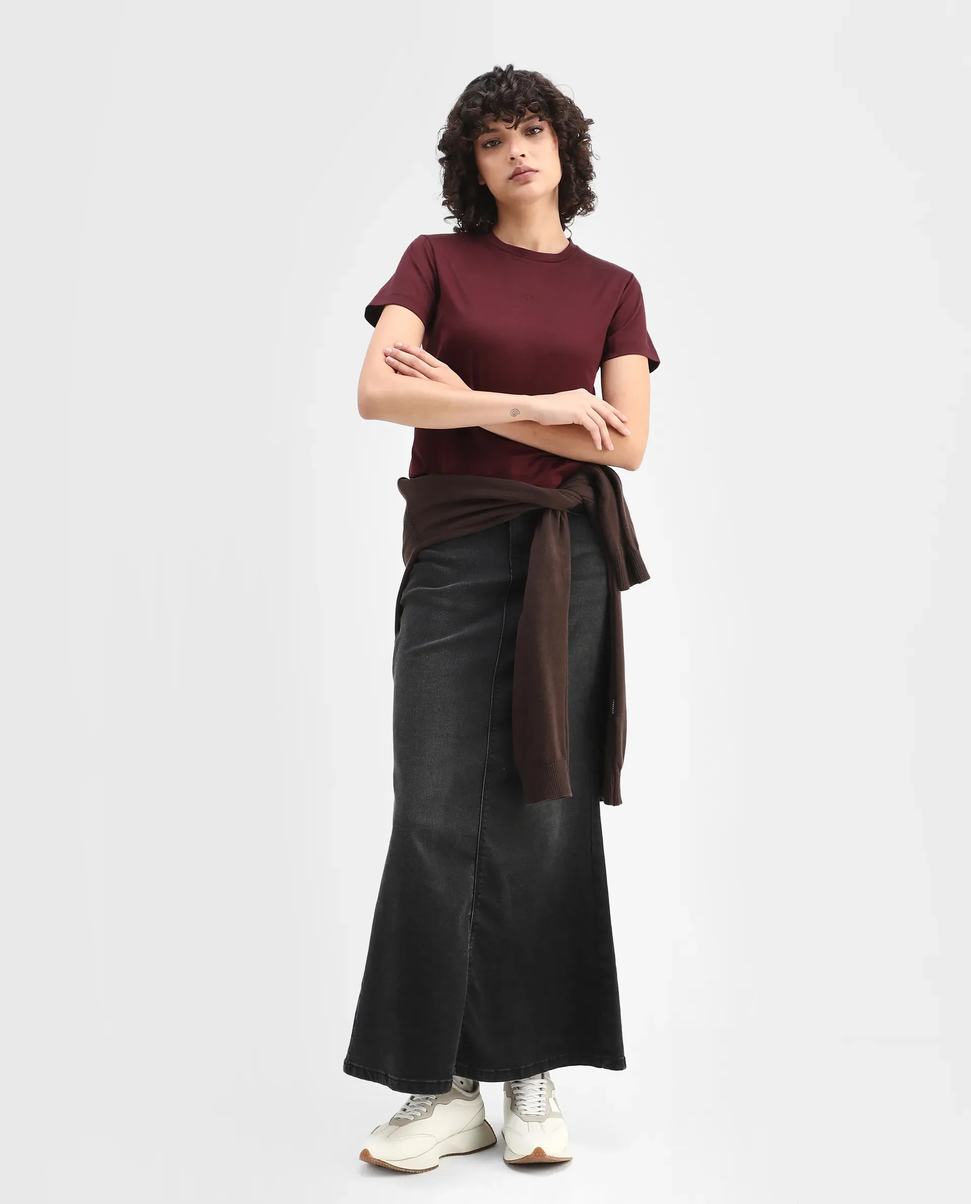 Rareism Women's Clive Dark Maroon Cotton Crew Neck Regular Fit T-Shirt - Image 2