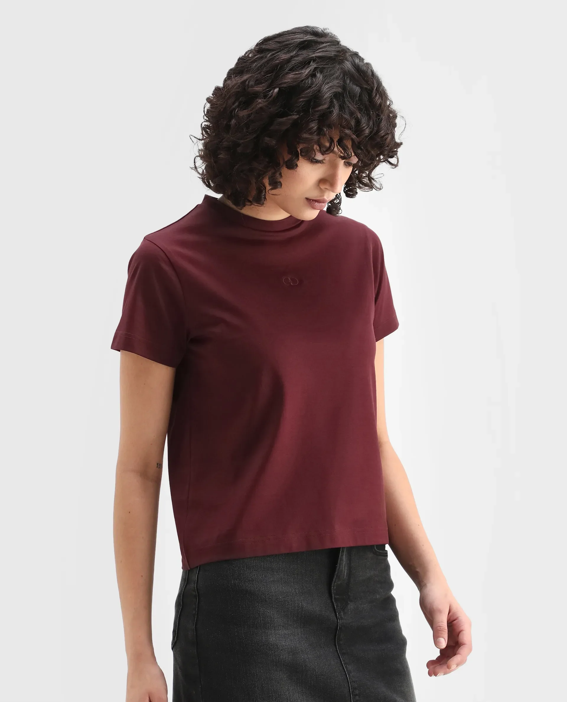 Rareism Women's Clive Dark Maroon Cotton Crew Neck Regular Fit T-Shirt - Image 6