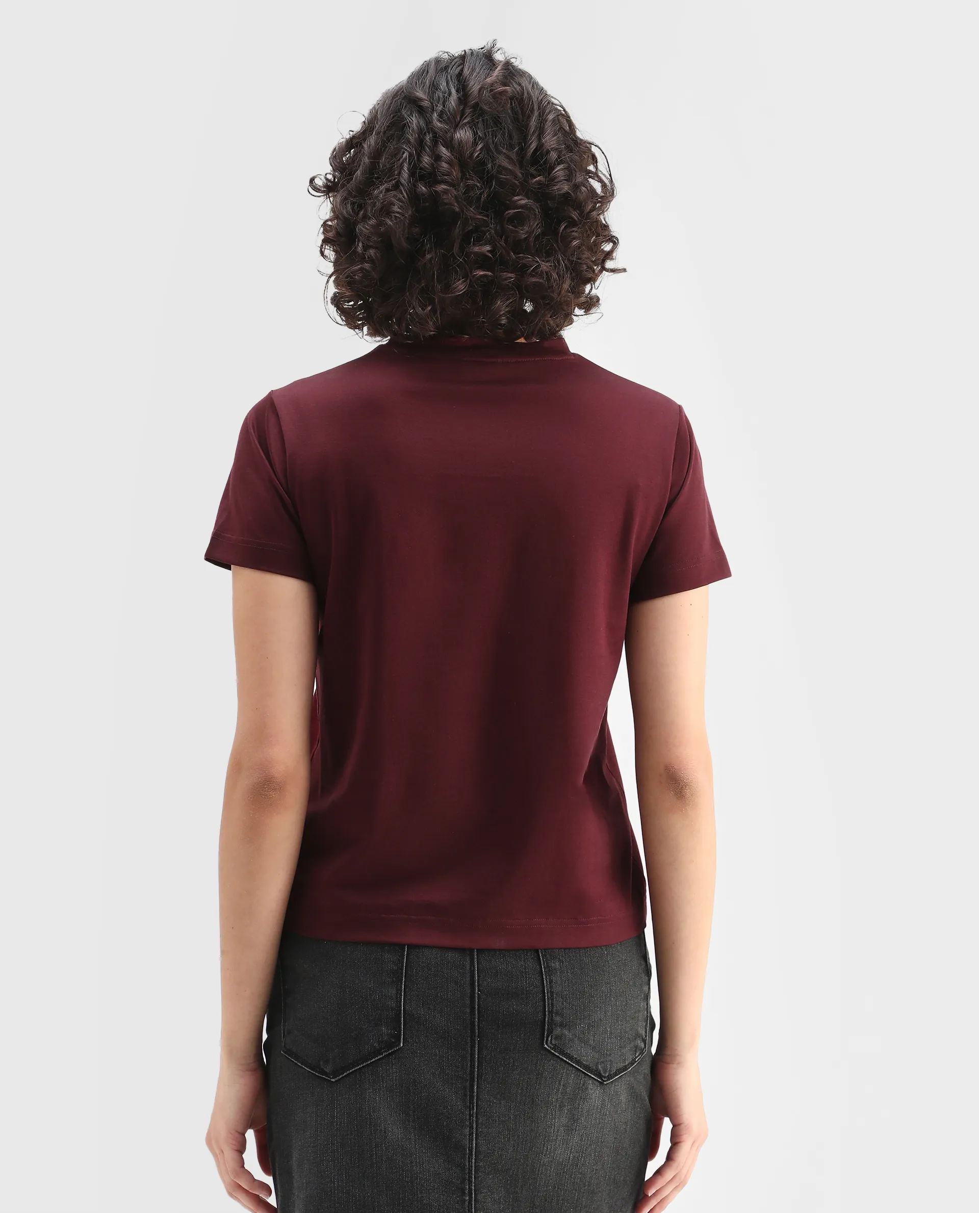 Rareism Women's Clive Dark Maroon Cotton Crew Neck Regular Fit T-Shirt - Image 7