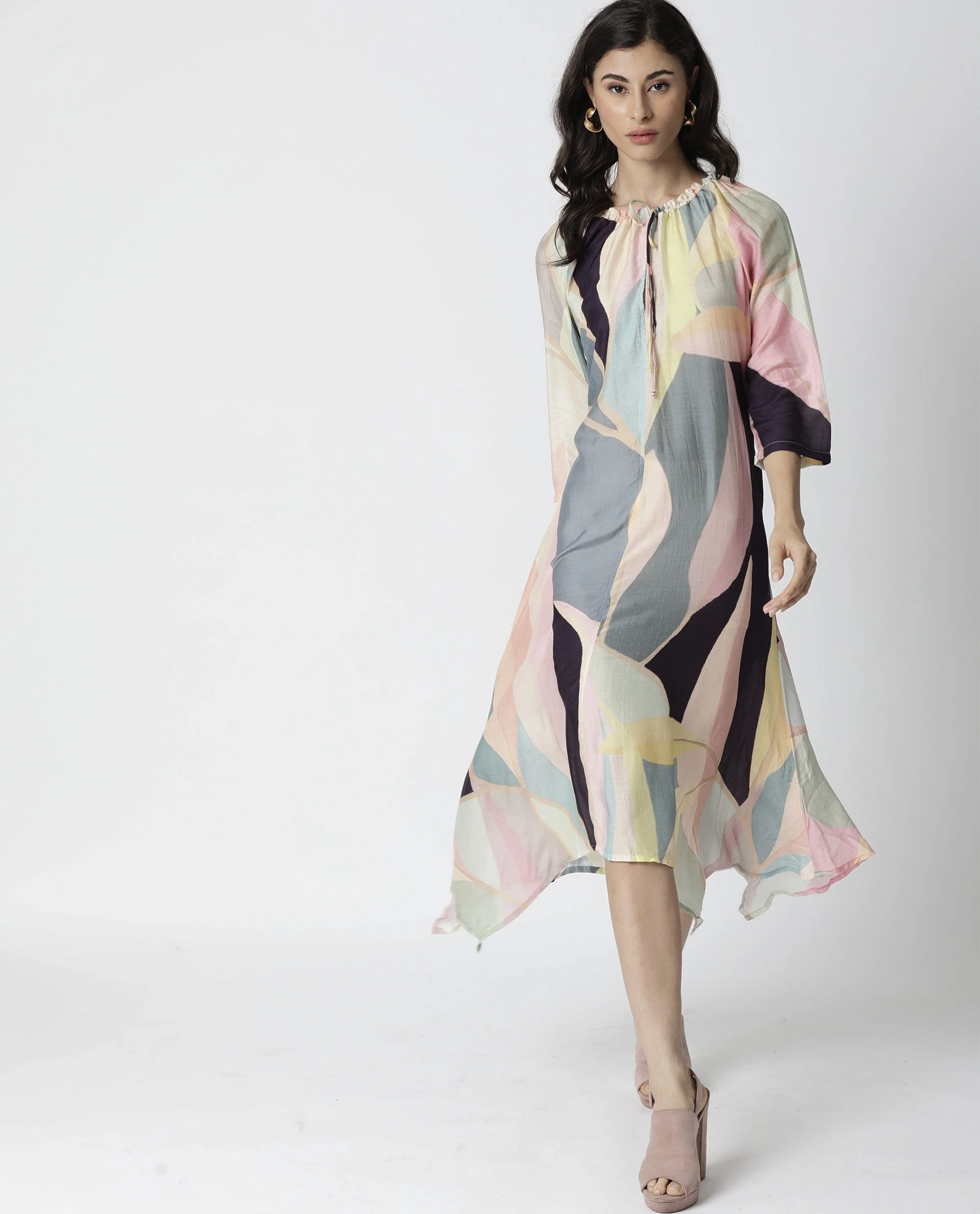 Rareism Women Clone Pink Dress Short Sleeves Printed - Image 4