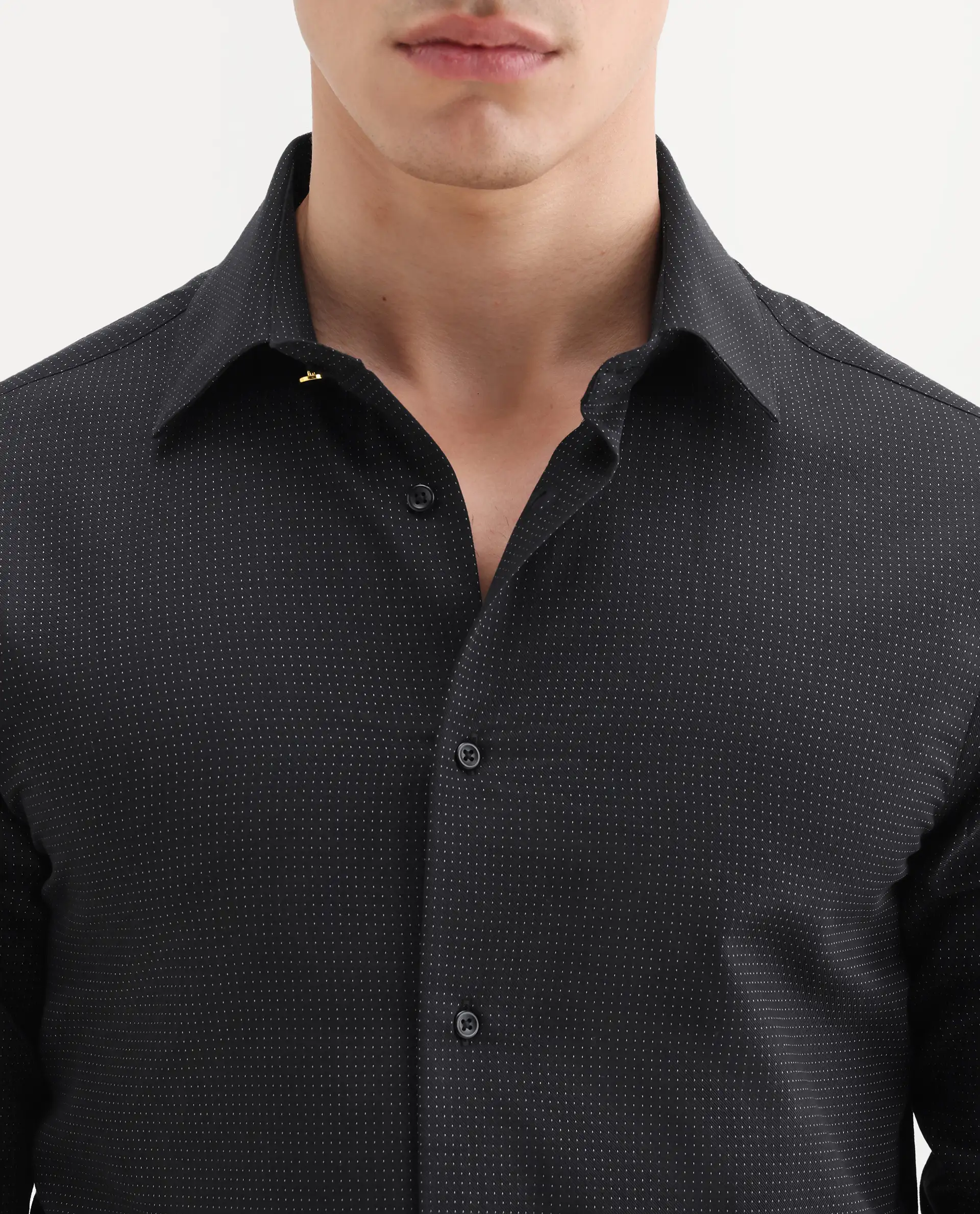 Rare Rabbit Men's Clor-26 Black Cotton Fabric Full Sleeve Spread Collar Button Regular Plain Shirt - Image 3