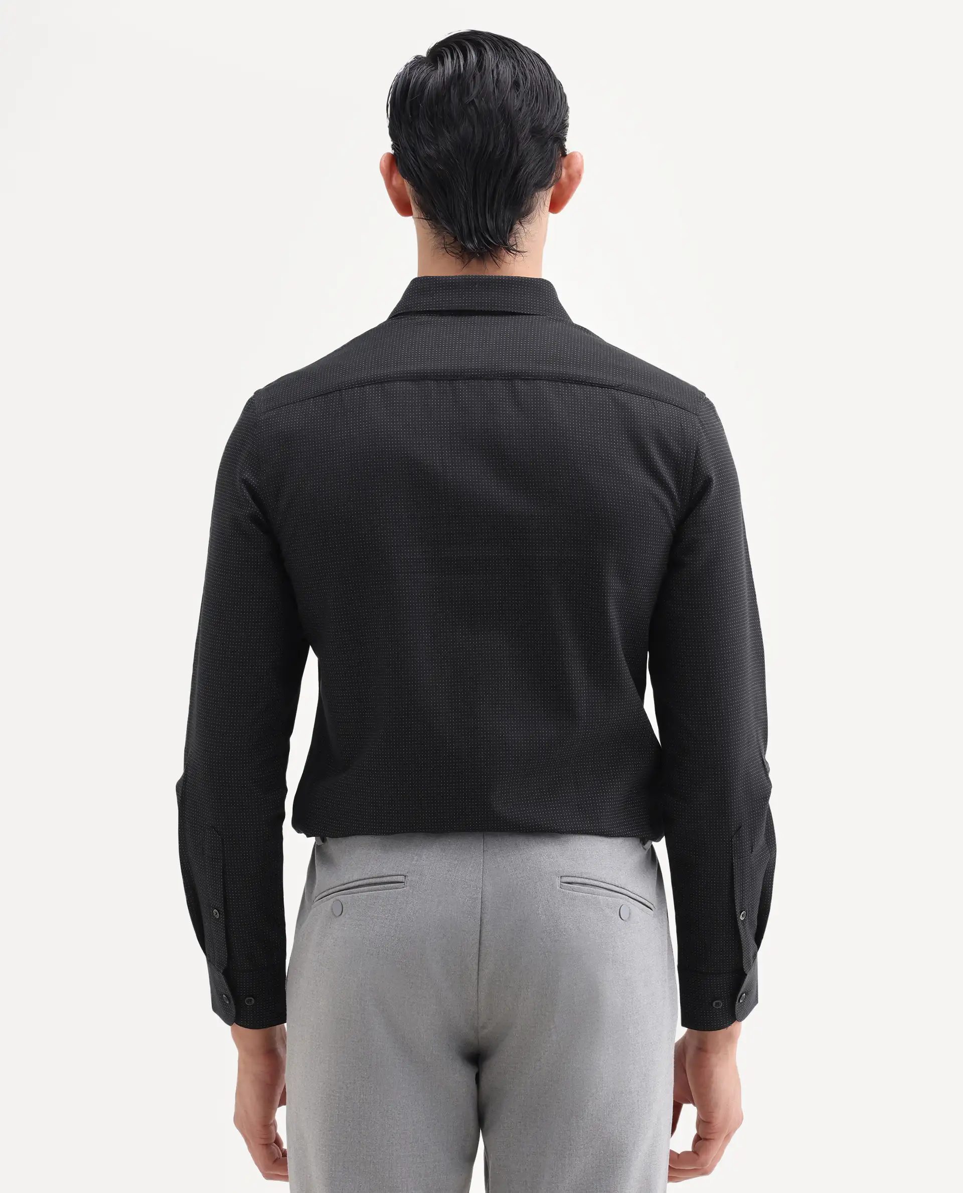 Rare Rabbit Men's Clor-26 Black Cotton Fabric Full Sleeve Spread Collar Button Regular Plain Shirt - Image 7