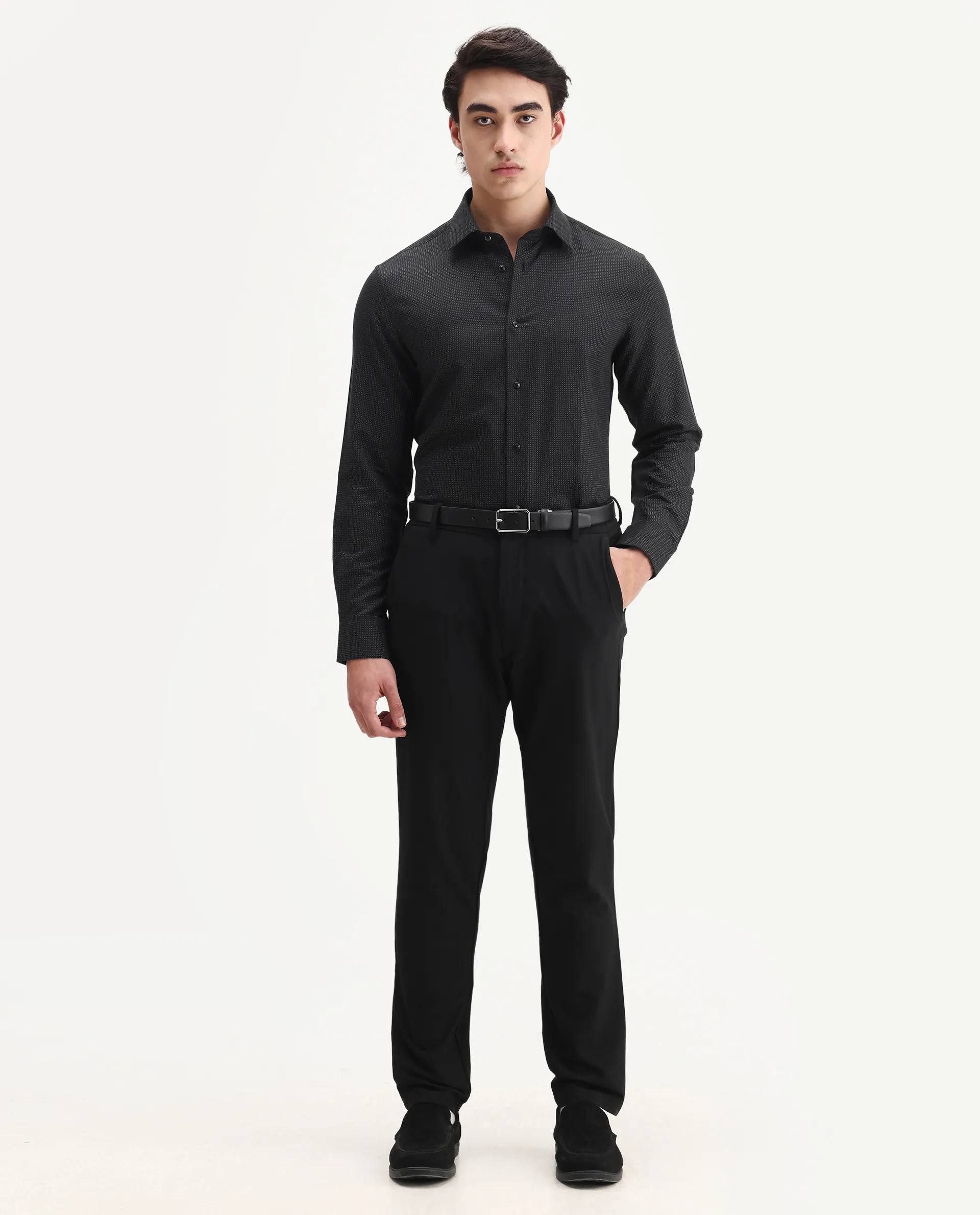 Rare Rabbit Men's Clor Black Cotton Spread Collar Regular Fit Polka Print Shirt - Image 2