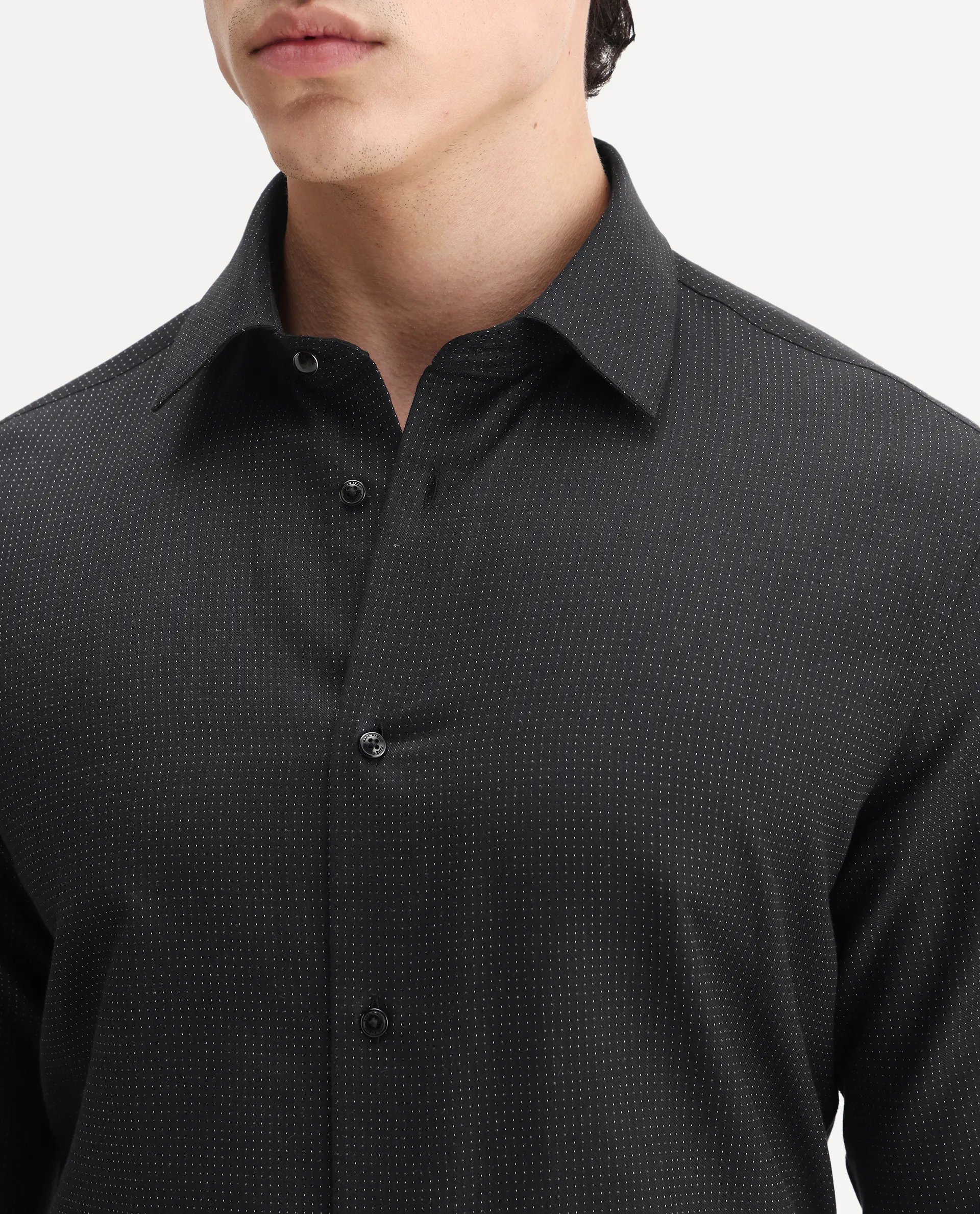 Rare Rabbit Men's Clor Black Cotton Spread Collar Regular Fit Polka Print Shirt - Image 3