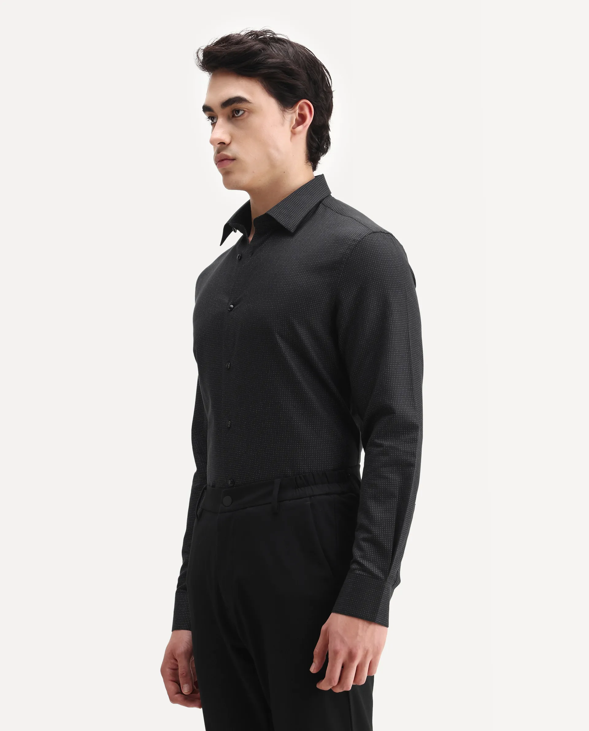 Rare Rabbit Men's Clor Black Cotton Spread Collar Regular Fit Polka Print Shirt - Image 4