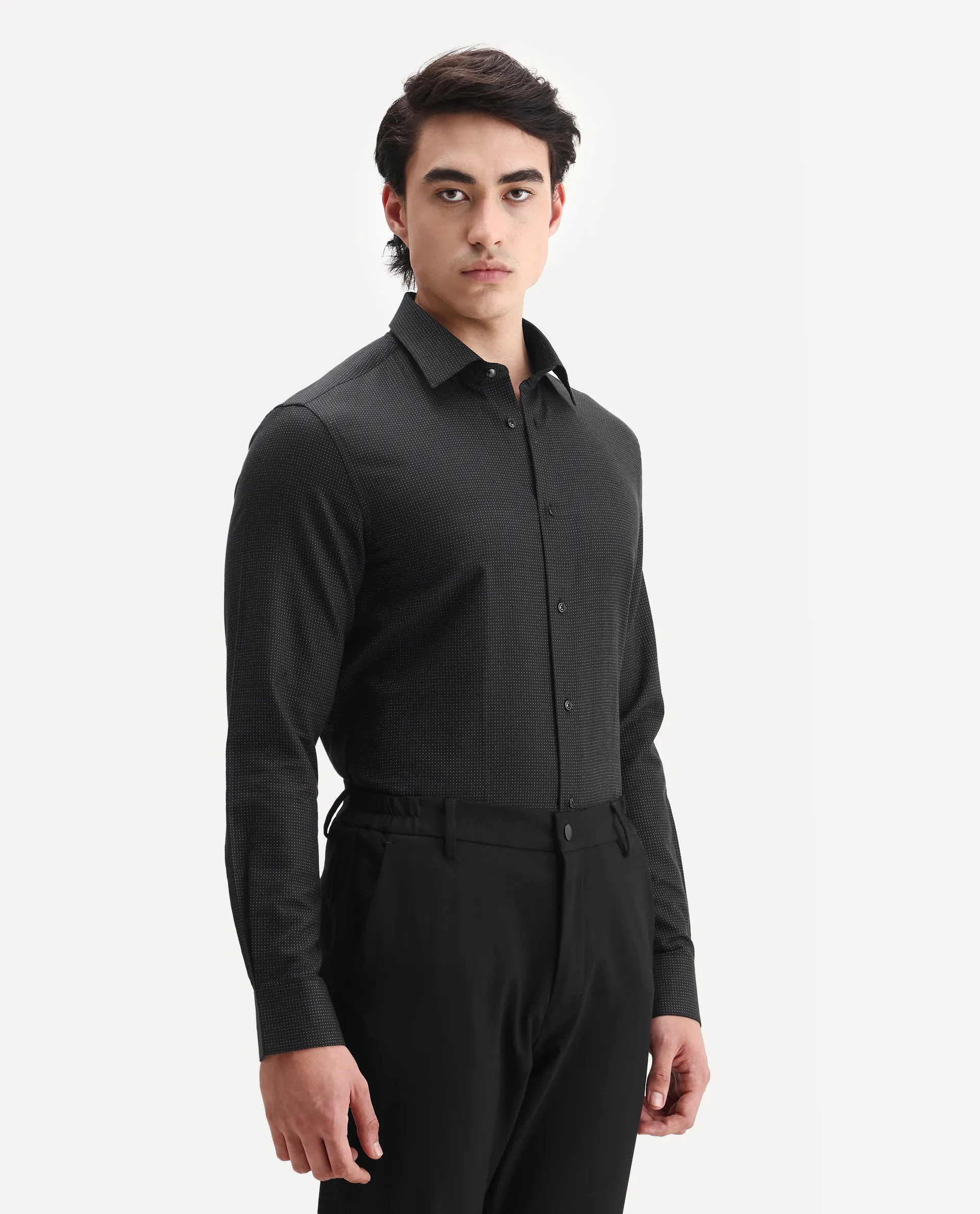 Rare Rabbit Men's Clor Black Cotton Spread Collar Regular Fit Polka Print Shirt - Image 5