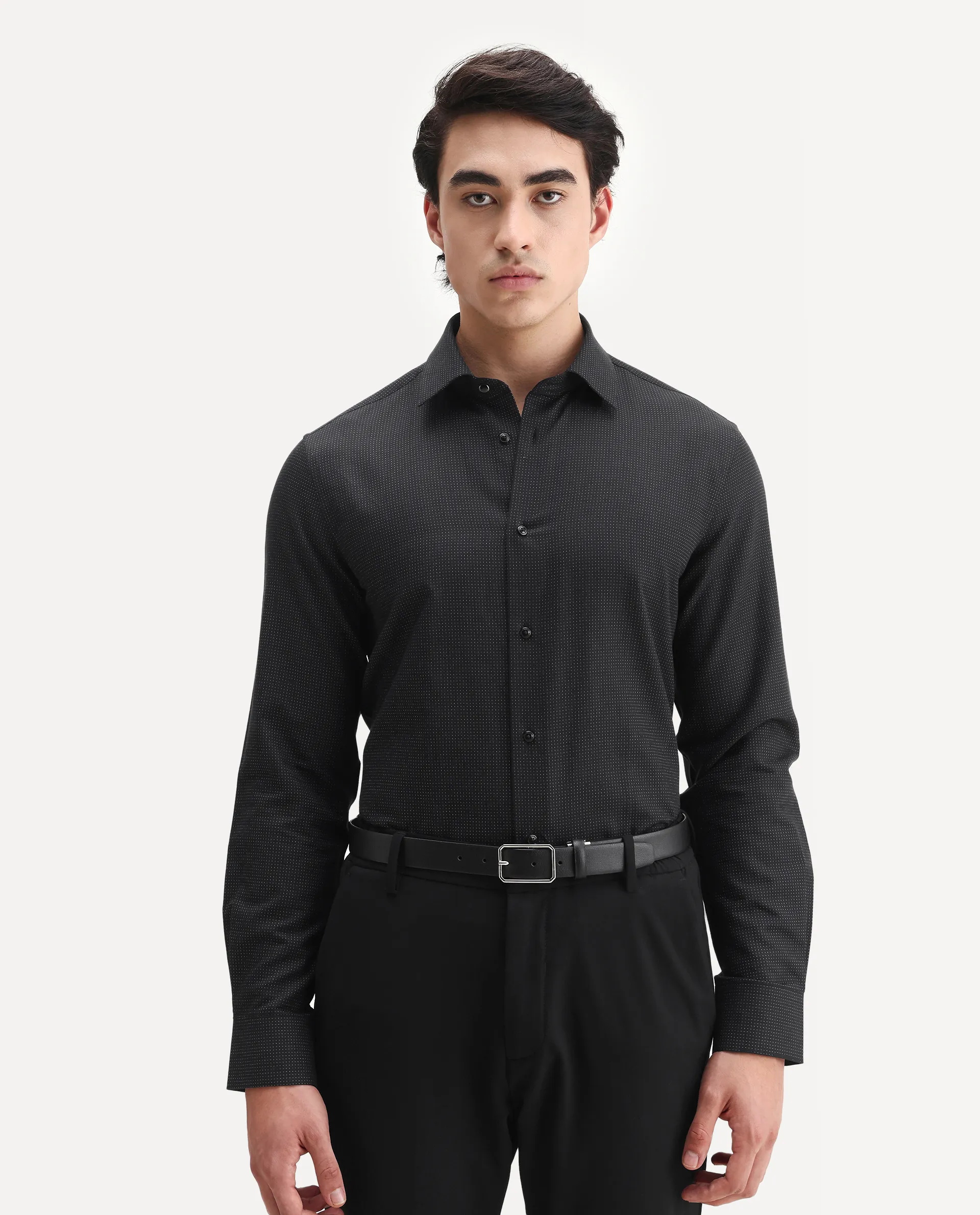Rare Rabbit Men's Clor Black Cotton Spread Collar Regular Fit Polka Print Shirt - Image 6