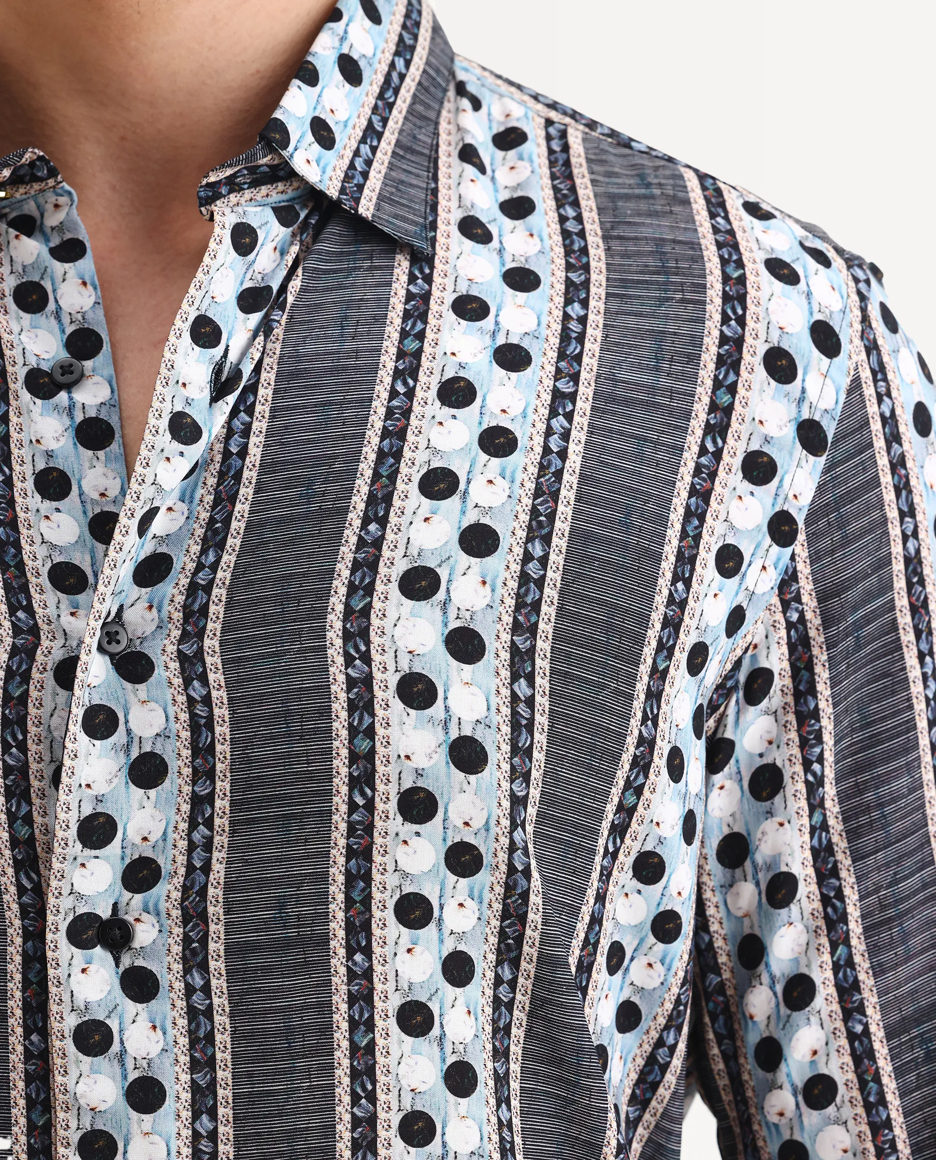 Rare Rabbit Men's Clortan Black Viscose Geometric Print Regular Fit Full Sleeve Collared Shirt - Image 3
