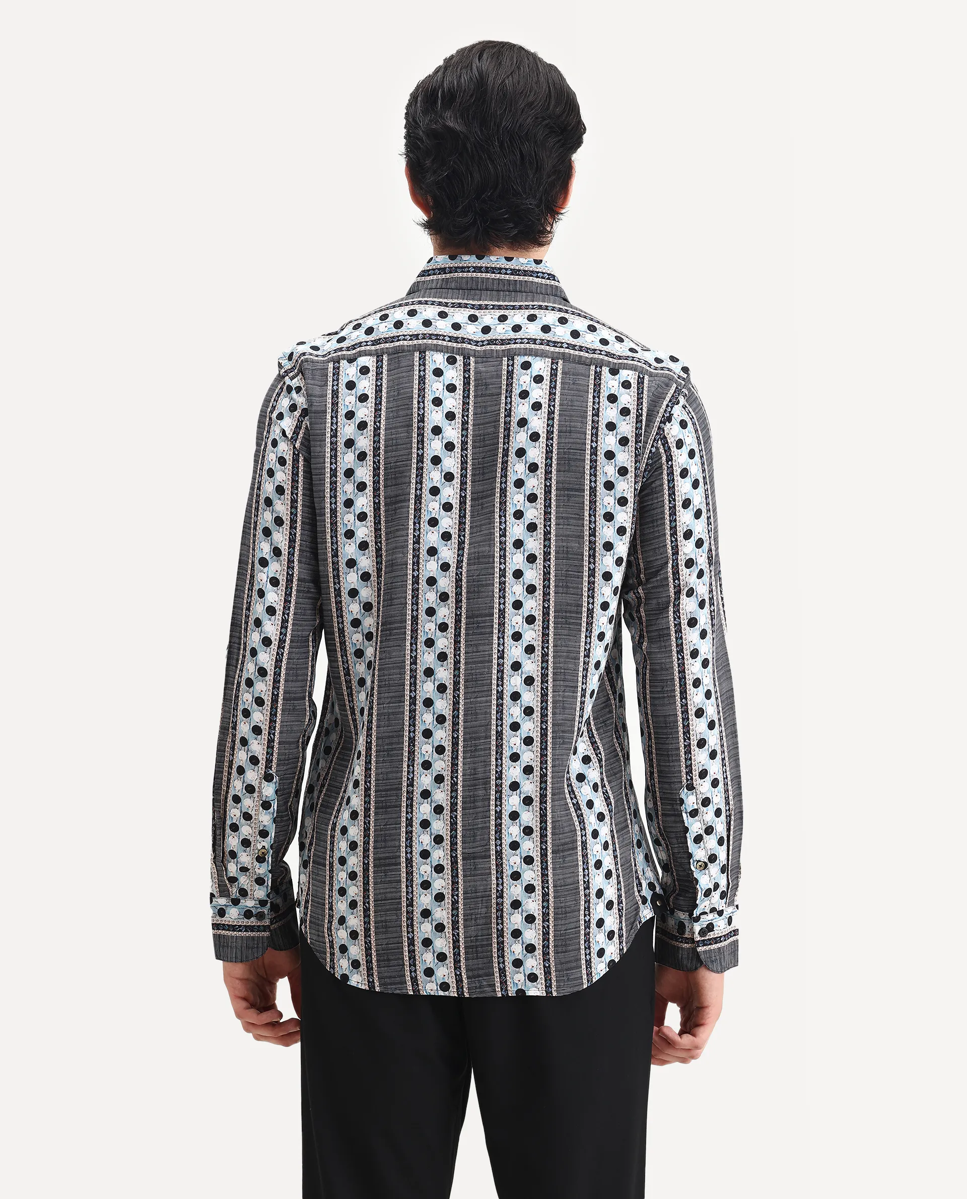 Rare Rabbit Men's Clortan Black Viscose Geometric Print Regular Fit Full Sleeve Collared Shirt - Image 7