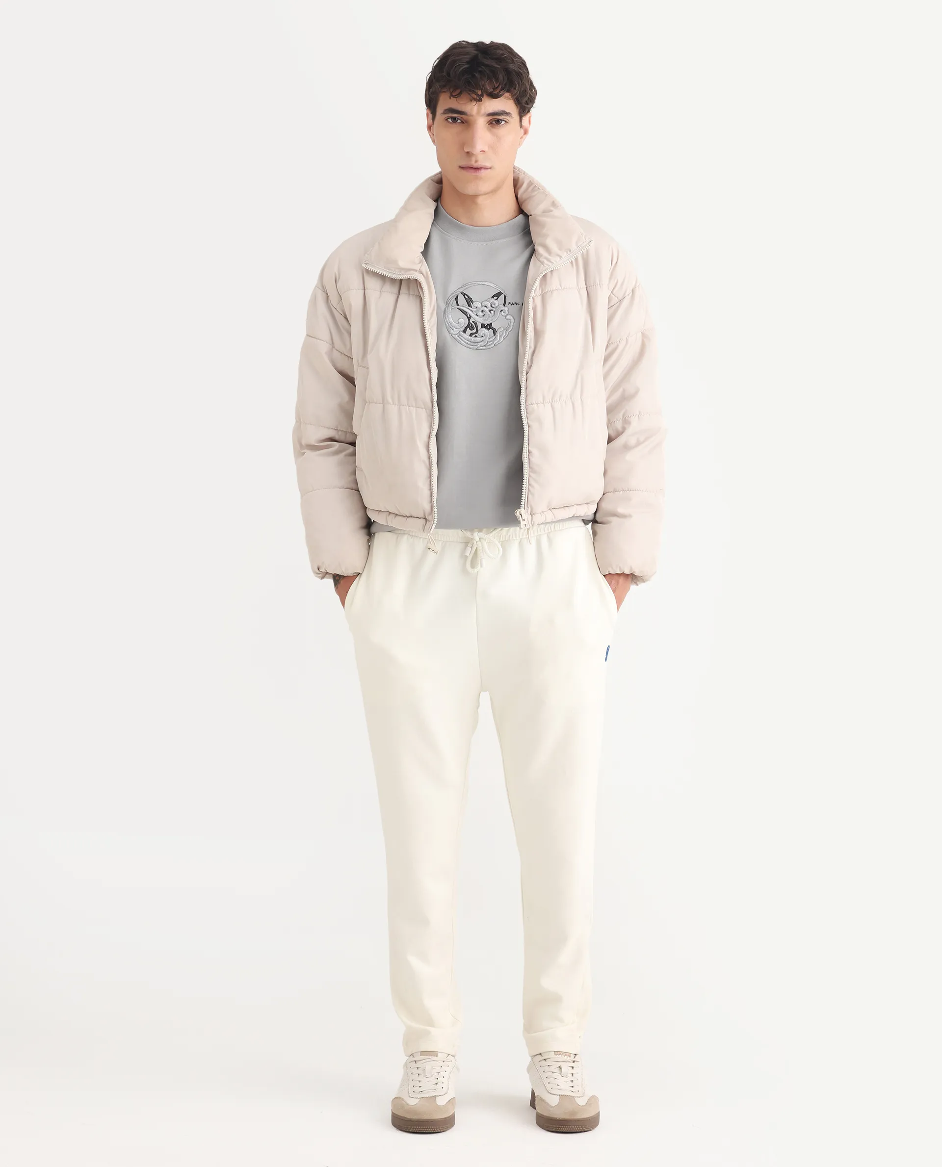 Rare Rabbit Men's Clos Light Grey Cotton Embroidered Regular Fit Full Sleeve Crew Neck Sweatshirt - Image 2