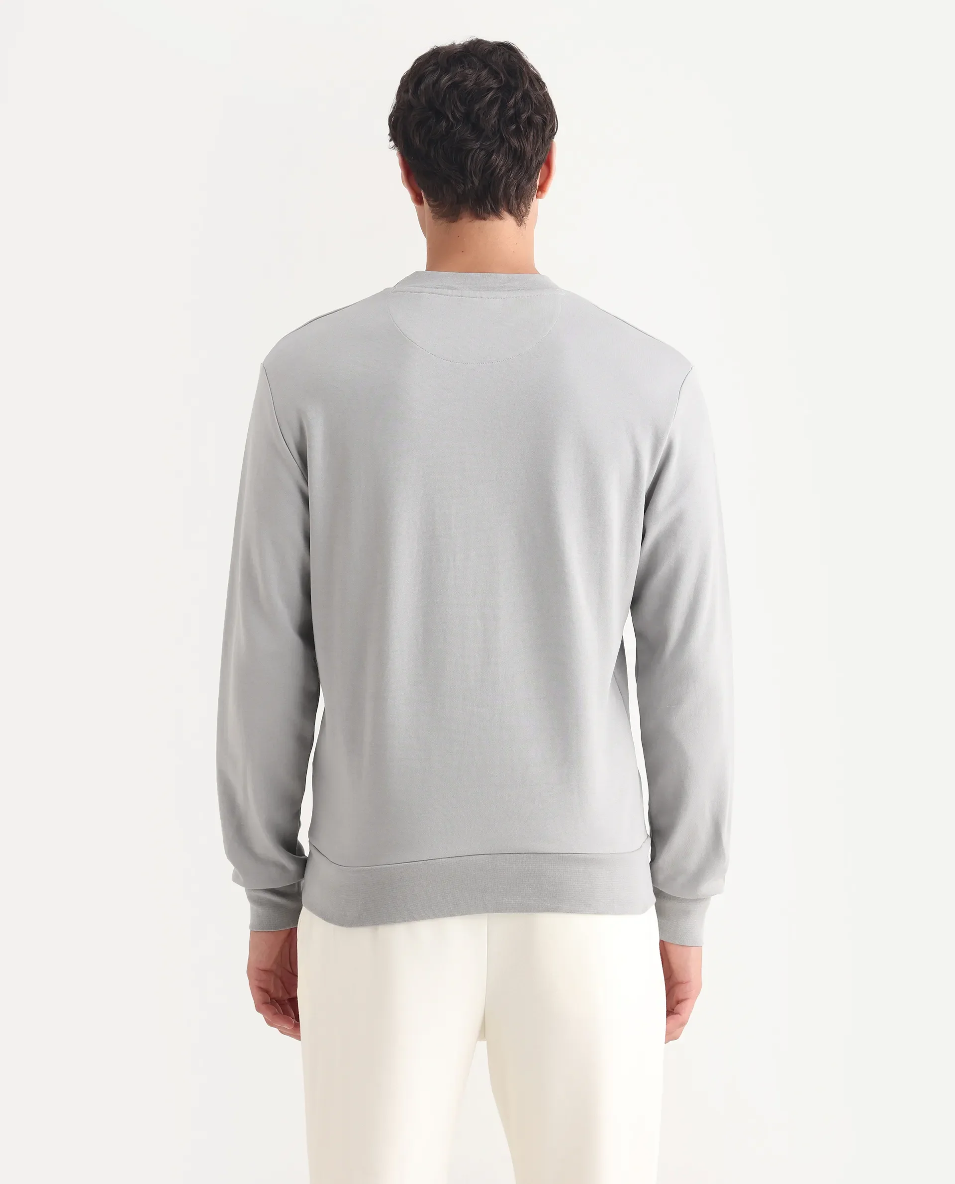 Rare Rabbit Men's Clos Light Grey Cotton Embroidered Regular Fit Full Sleeve Crew Neck Sweatshirt - Image 7