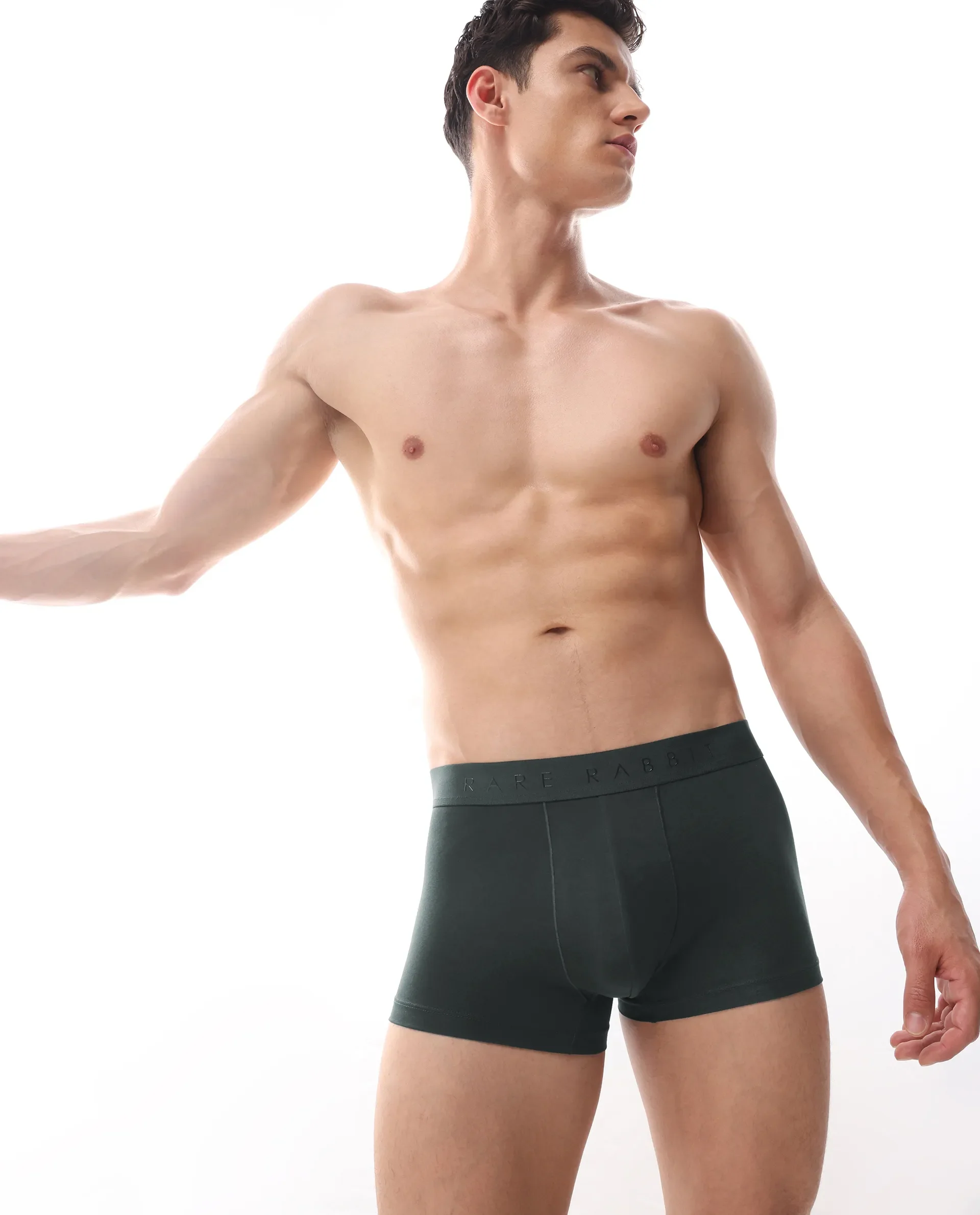 Rare Rabbit Men Close Olive Soft Cotton Stretch Trunks - Image 3